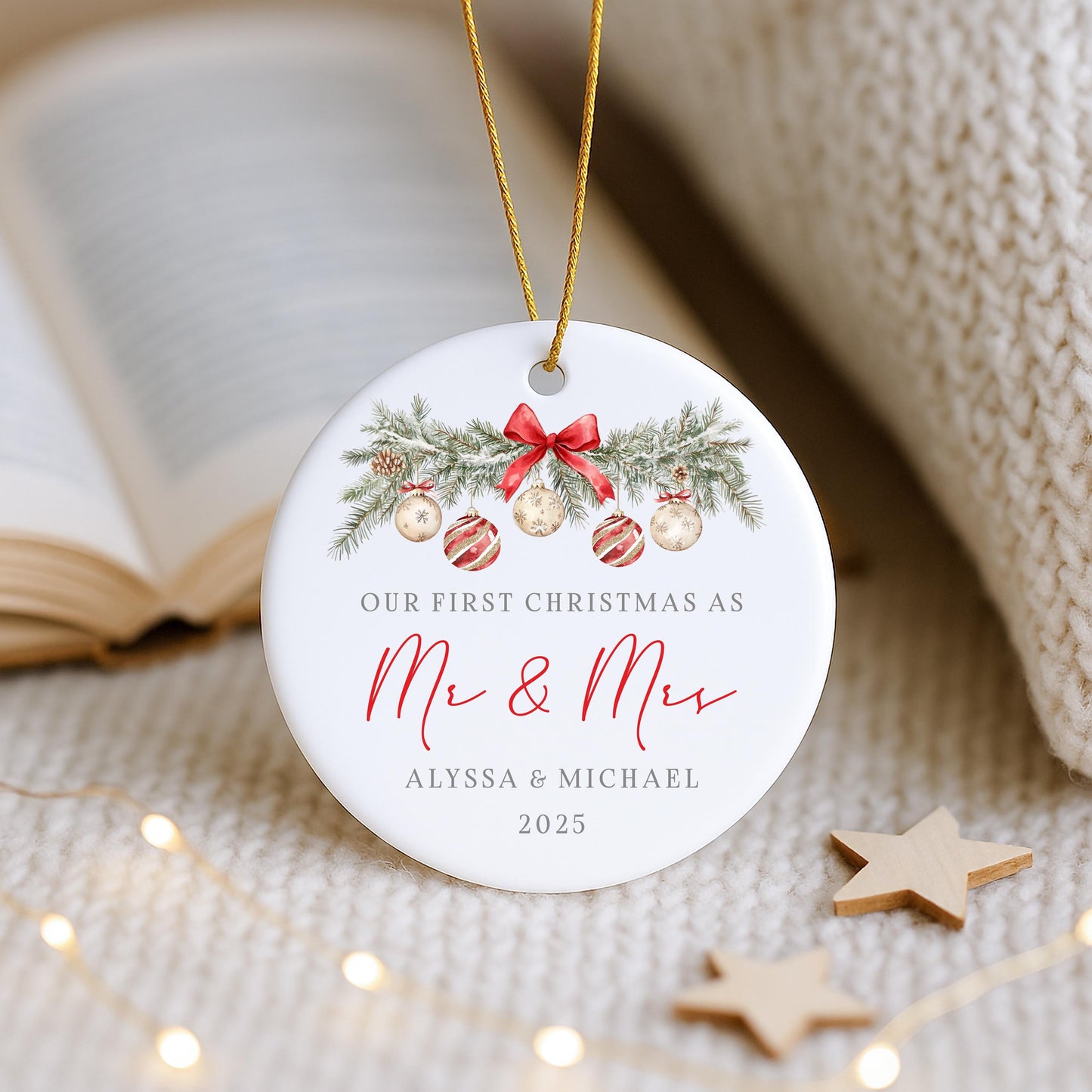 Personalised Our First Christmas as Mr & Mrs Bauble | Ceramic Decoration | Couple Christmas Keepsake | Wedding Keepsake | Xmas Tree Ornament