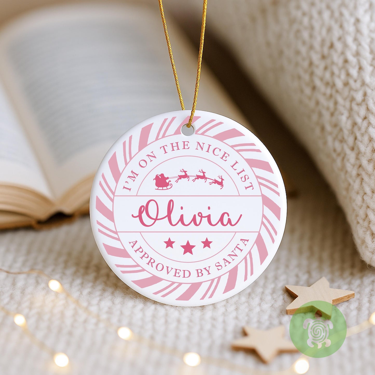 Personalised Nice List Approved Christmas Ornament | Ceramic Bauble | Custom Gift | Xmas Tree Decoration | Keepsake | Candy Cane | Santa