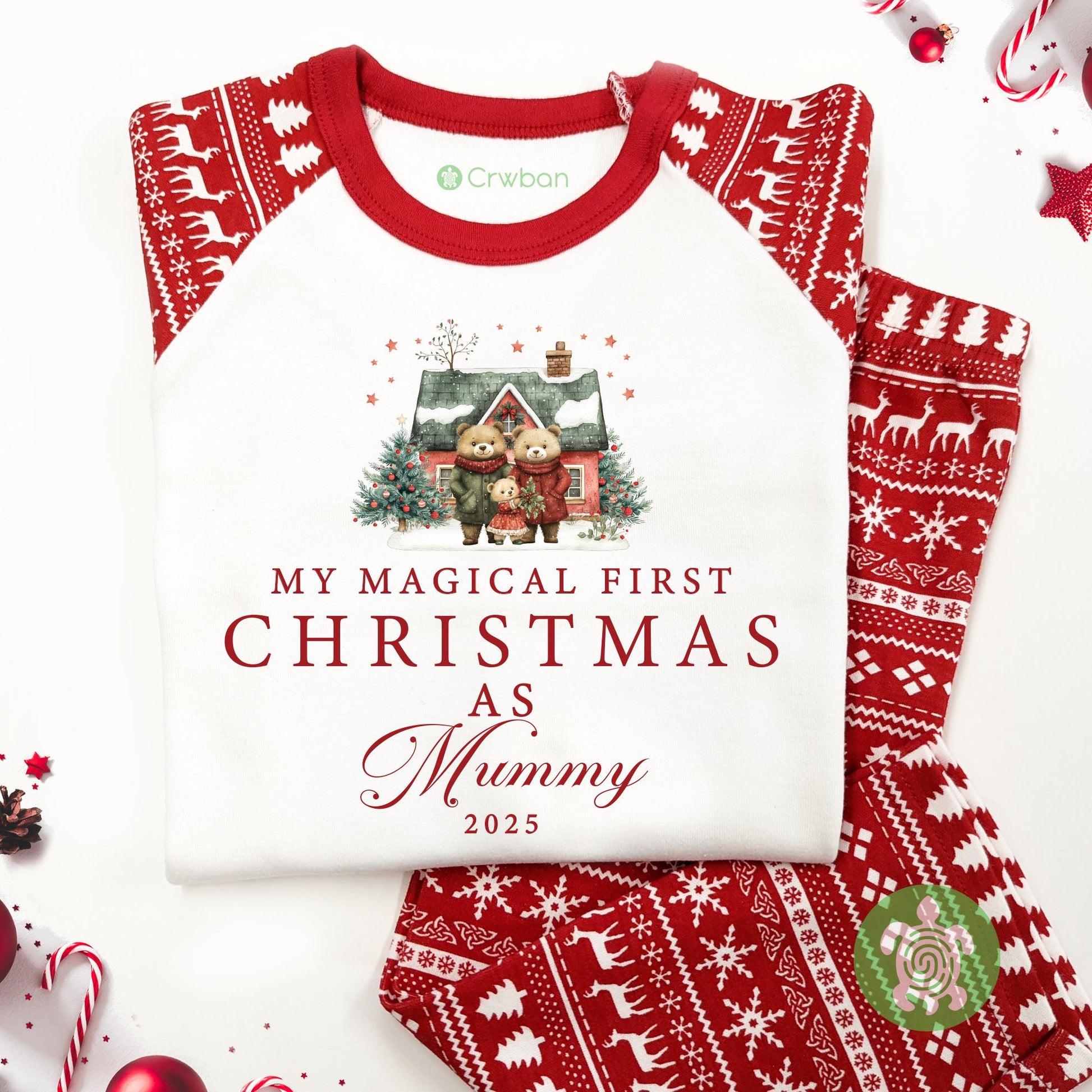 Luxury My 1st Family Christmas Bears Matching Family Christmas Outfit, Red Festive Pattern, Personalised Clothing Set, Tight-fitting style