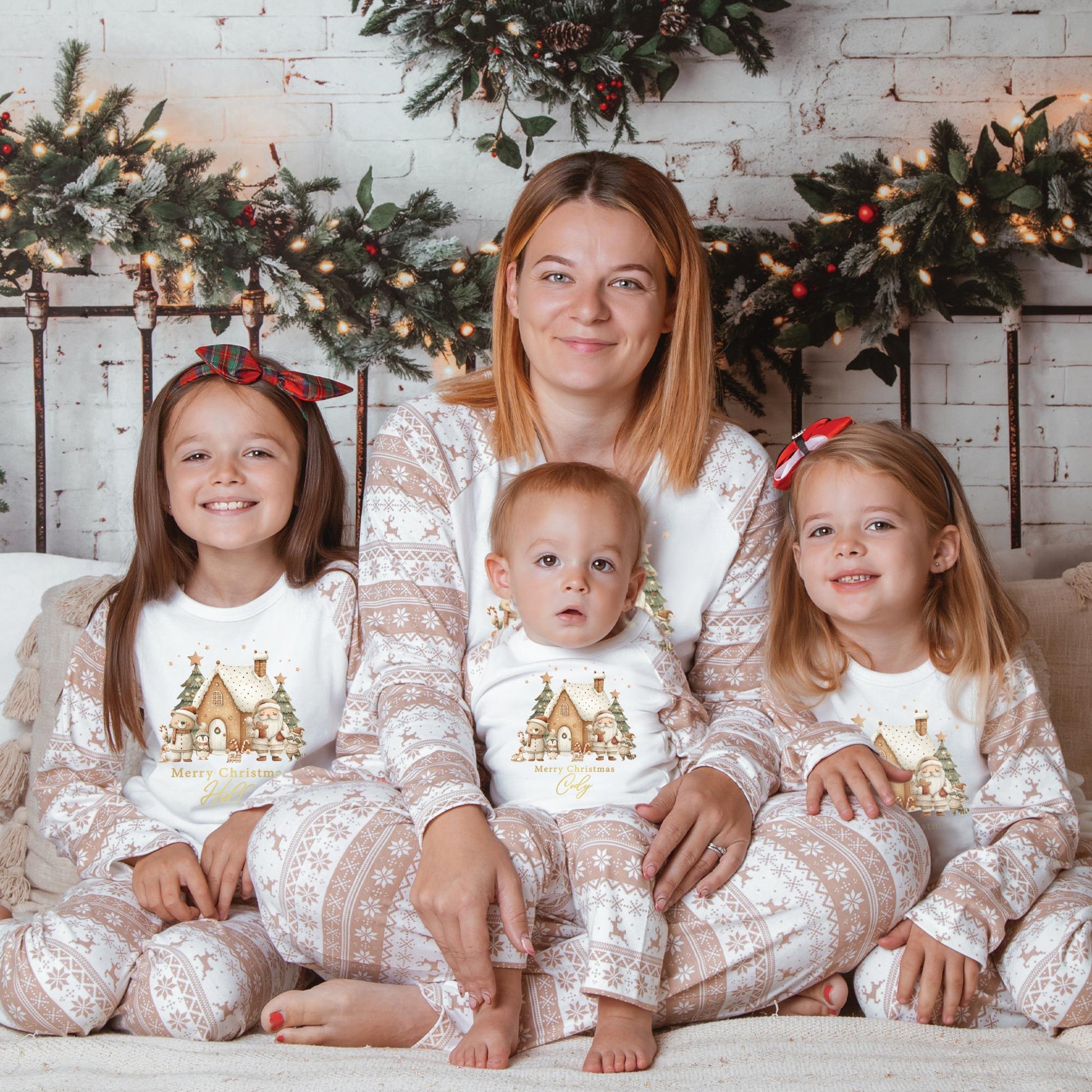 Luxury Santa Gingerbread House Matching Family Christmas Outfit, Neutral Festive Pattern, Personalised Clothing Set, Tight-fitting style