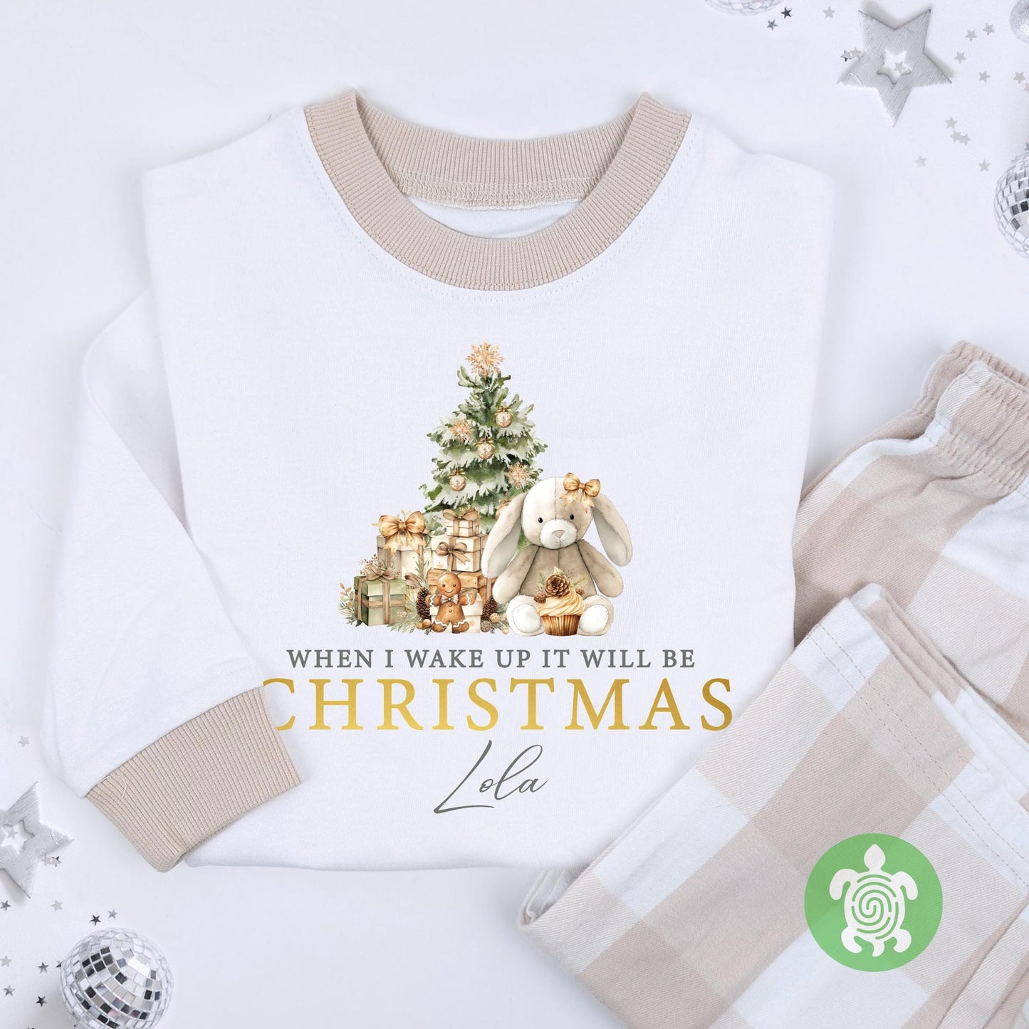 Luxury When I Wake Up It Will Be Christmas Christmas, Bunny Neutral Festive Pattern, Personalised XMas Eve Set, Tight-fitting style