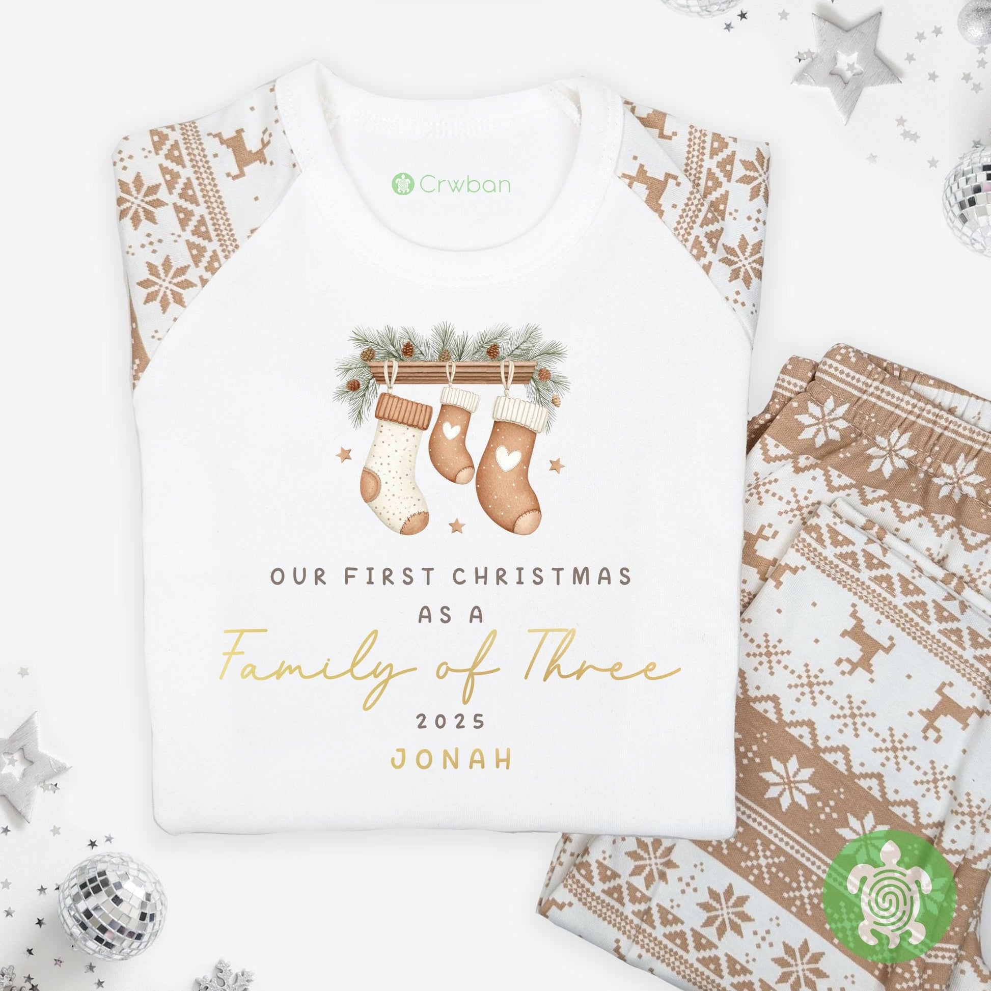 Luxury Beige Stocking Family Matching Family Christmas Outfit, Natural Festive Pattern, Personalised Clothing Set, Tight-fitting style