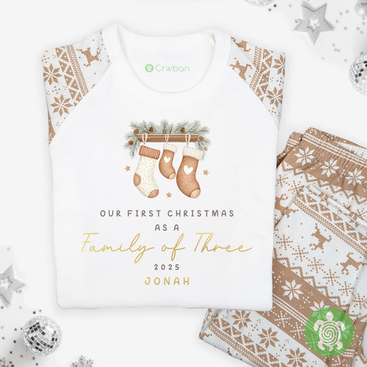 Luxury Beige Stocking Family Matching Family Christmas Outfit, Natural Festive Pattern, Personalised Clothing Set, Tight-fitting style