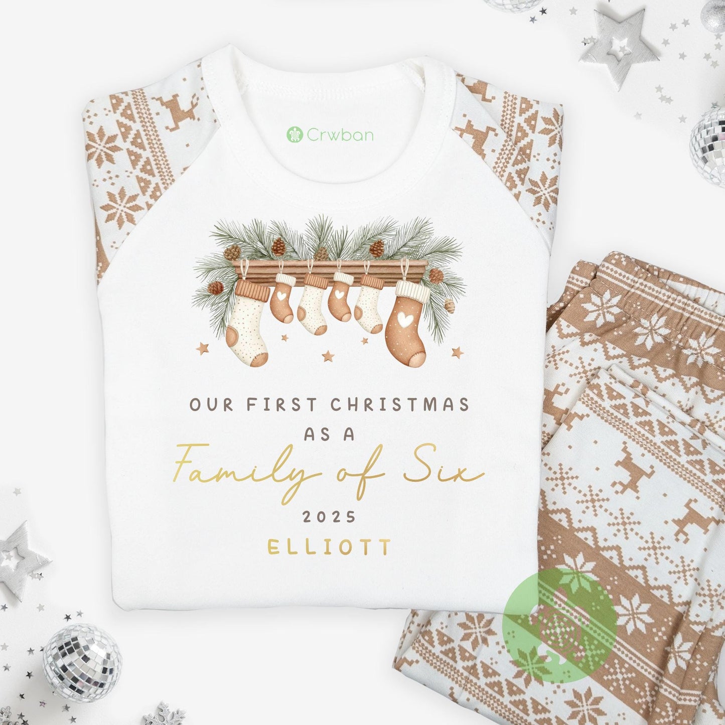 Luxury Beige Stocking Family Matching Family Christmas Outfit, Natural Festive Pattern, Personalised Clothing Set, Tight-fitting style