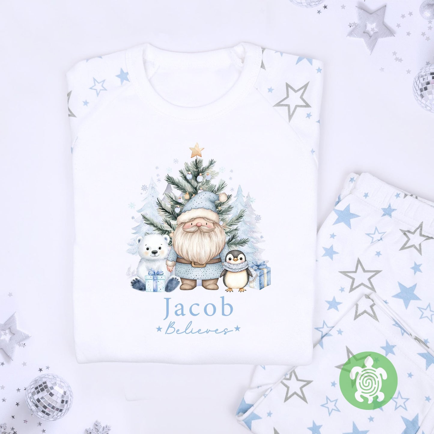 Luxury Blue Santa Polar Bear & Penguin, Xmas Set, Tight-fitting style, Christmas Eve Outfit, Festive Gift