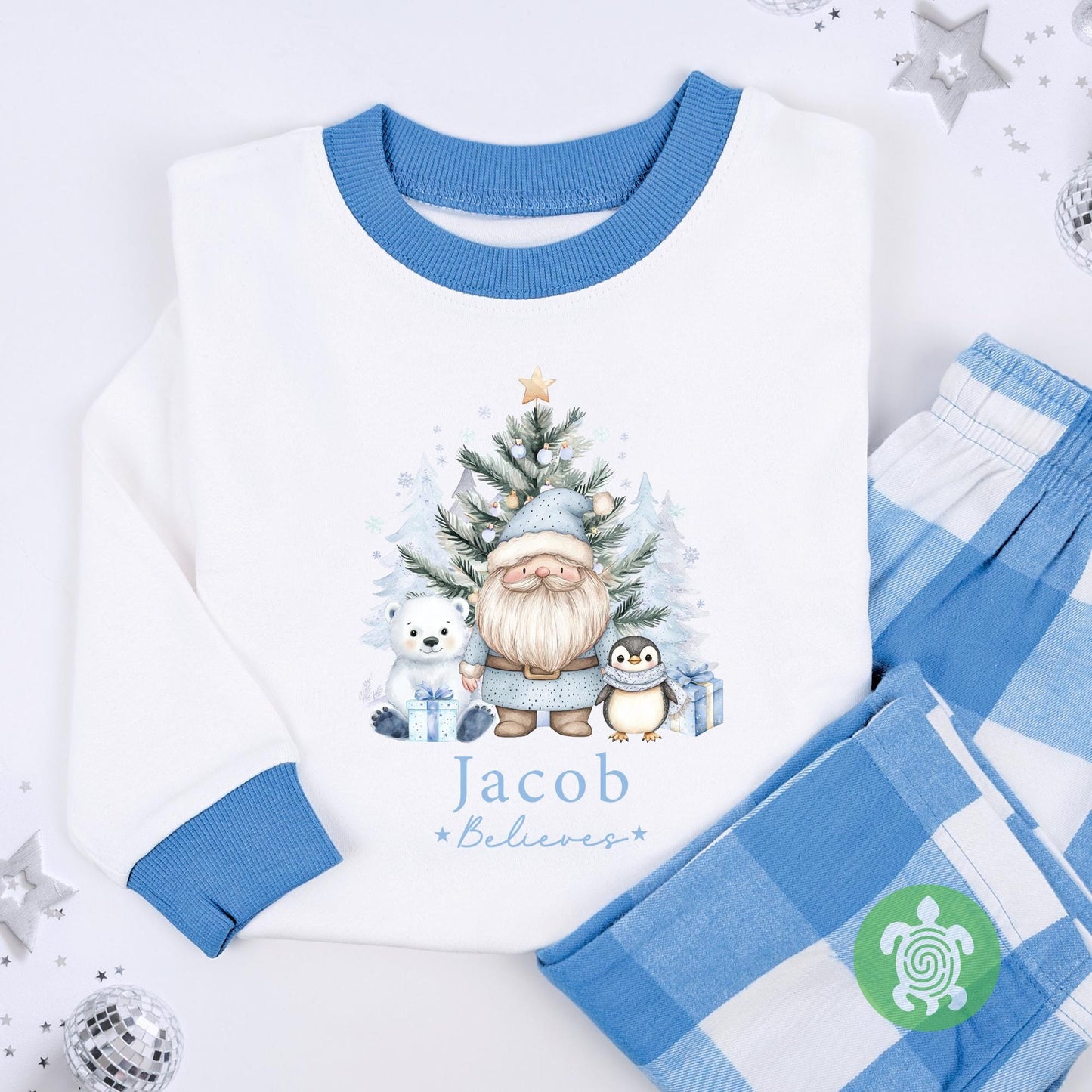 Luxury Blue Santa Polar Bear & Penguin, Xmas Set, Tight-fitting style, Christmas Eve Outfit, Festive Gift