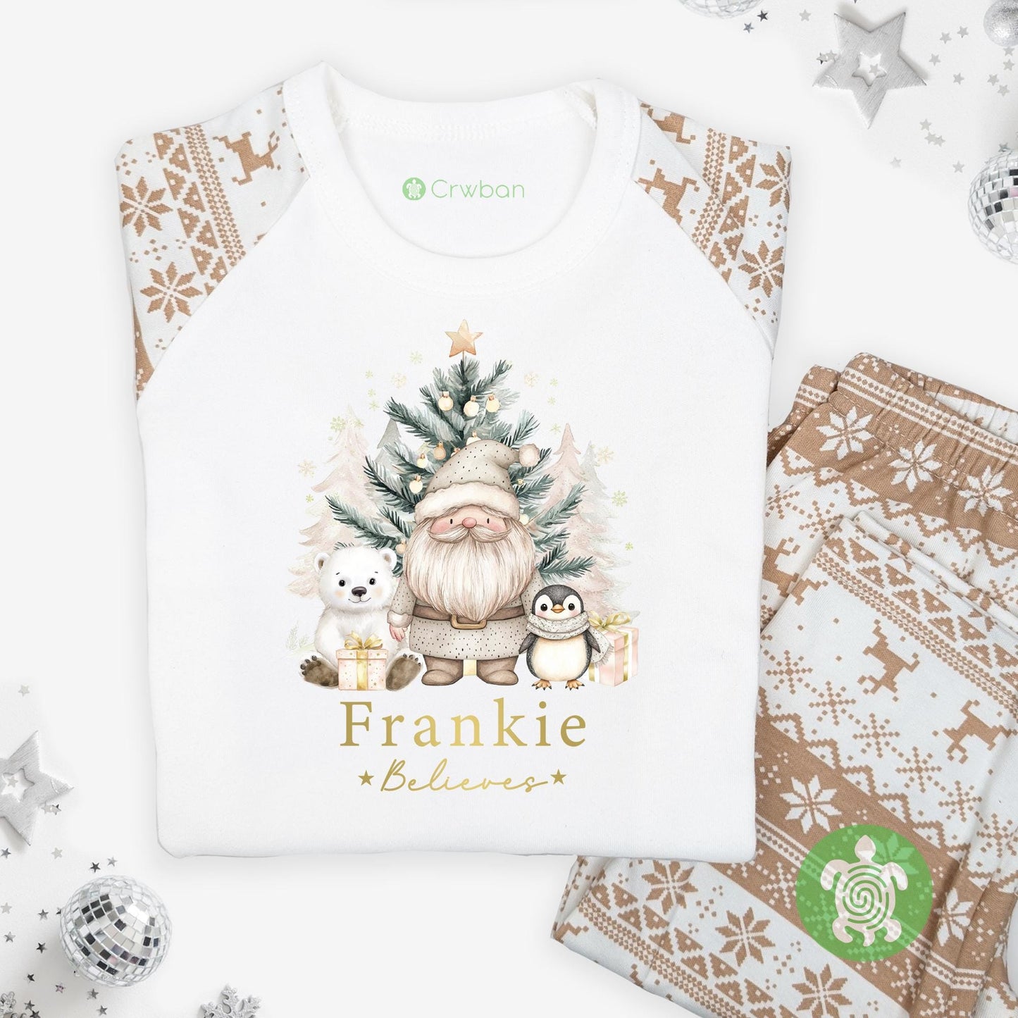 Luxury Beige Santa Polar Bear & Penguin, Xmas Set, Tight-fitting style, Christmas Eve Outfit, Festive Gift