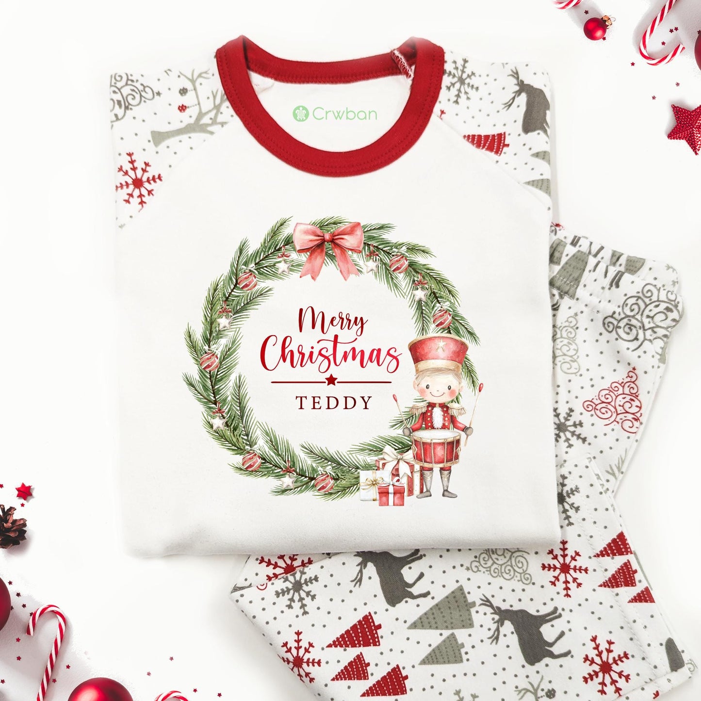 Luxury Little Drummer Boy Wreath Merry Christmas Festive, Red Festive Pattern, XMas Eve Set, Choose your Ballerina, Tight-fitting style