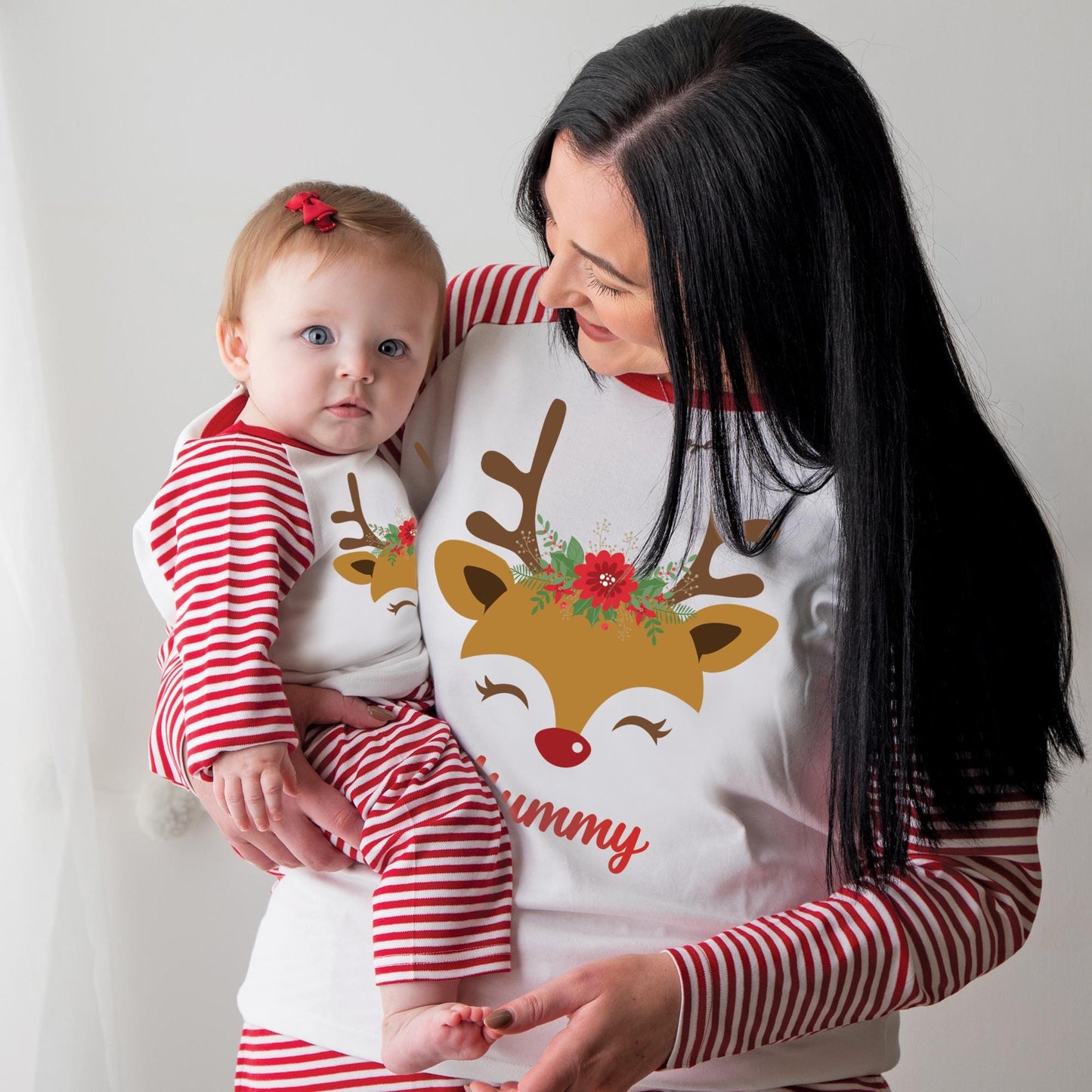Luxury Reindeer Antler Head Adults Family Christmas Outfit, Red Festive Pattern, Personalised Clothing Set, Tight-fitting style