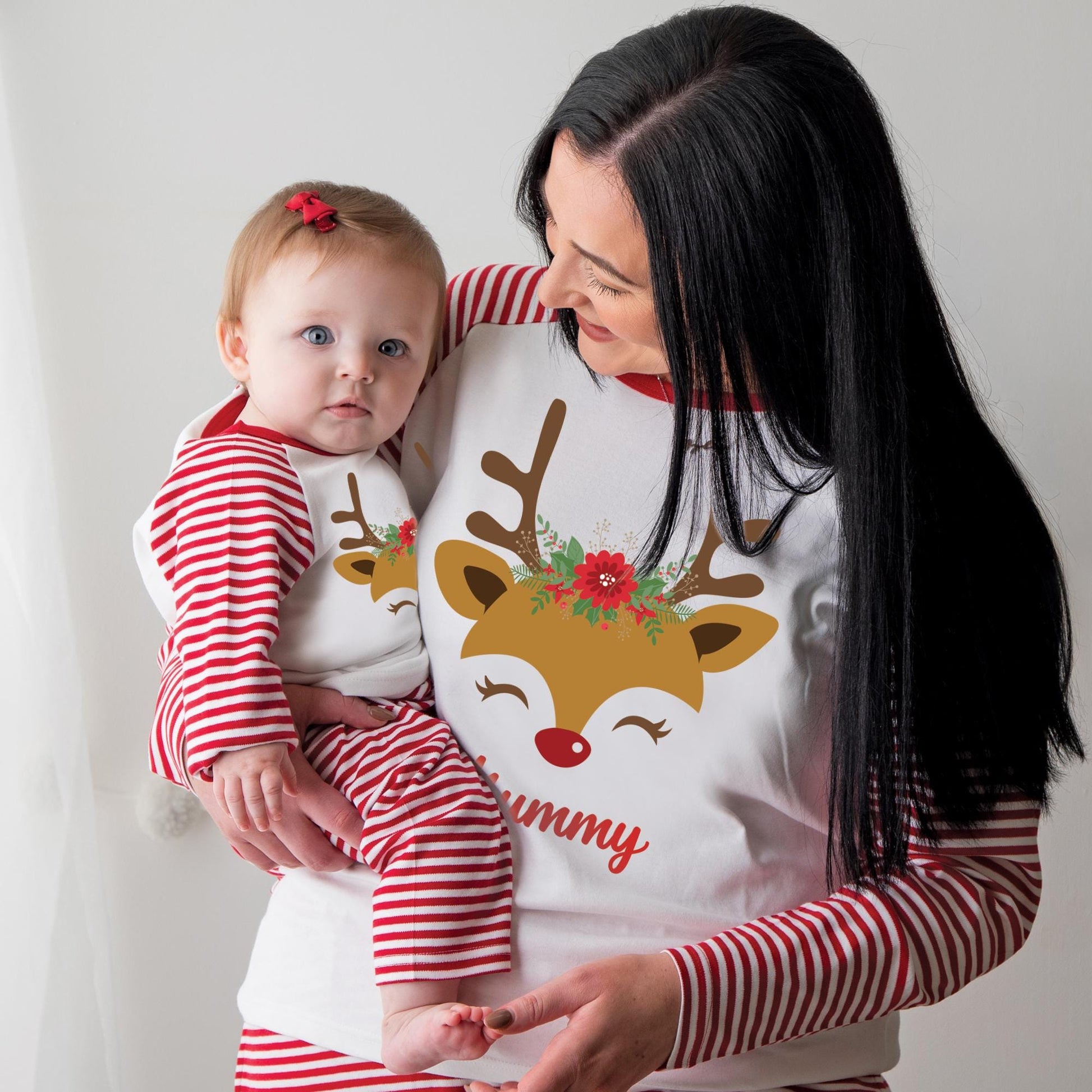 Luxury Reindeer Antler Head Adults Family Christmas Outfit, Red Festive Pattern, Personalised Clothing Set, Tight-fitting style
