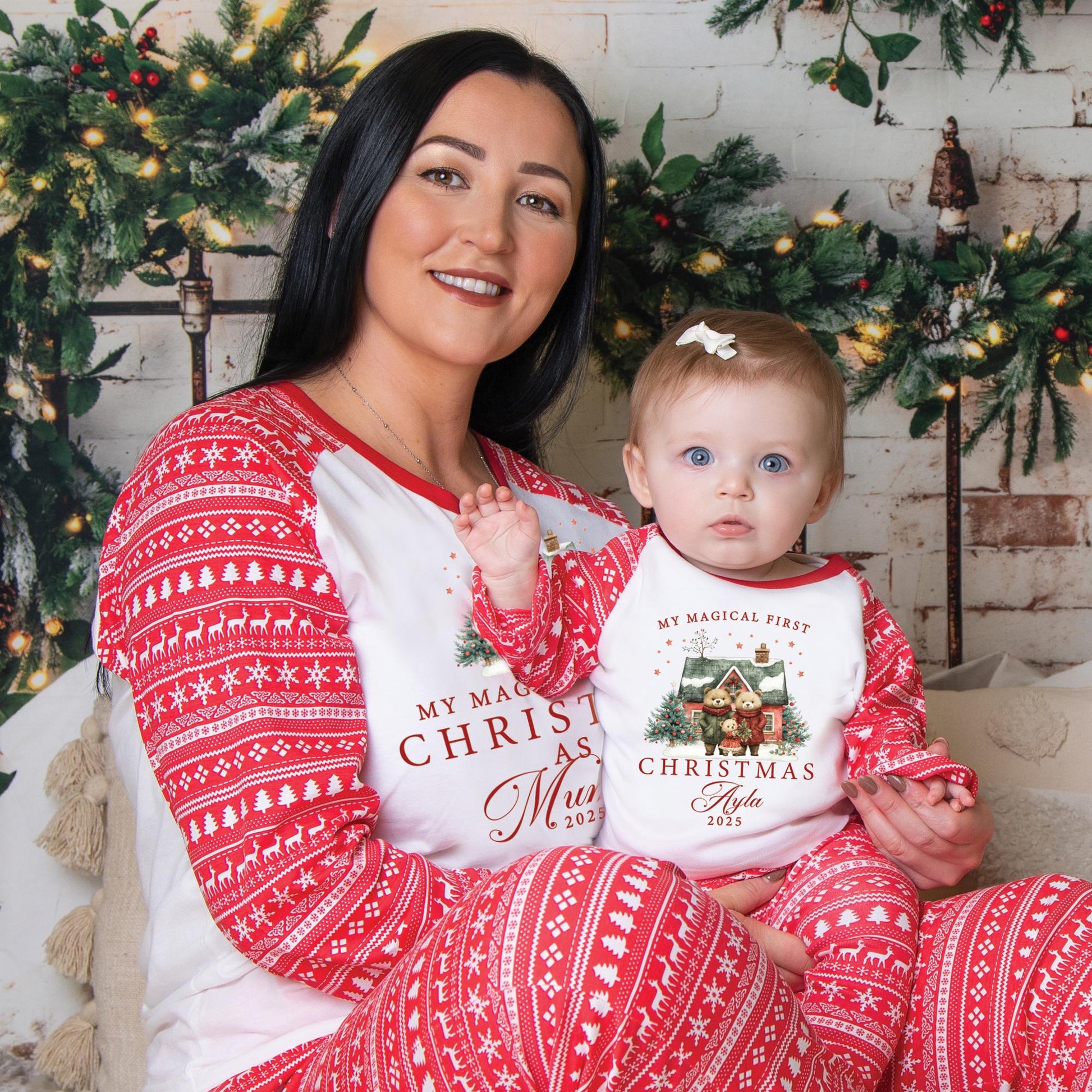 Luxury My 1st Family Christmas Bears Matching Family Christmas Outfit, Red Festive Pattern, Personalised Clothing Set, Tight-fitting style