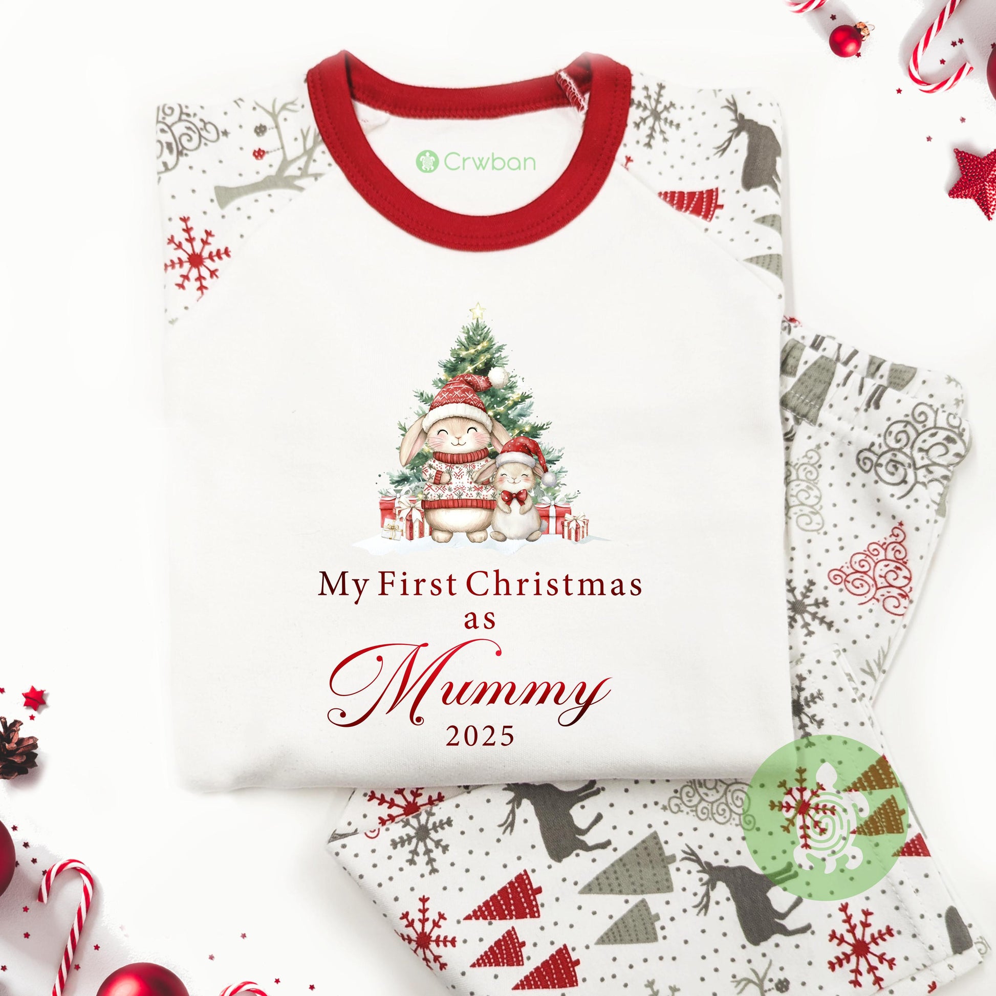 Luxury My First Family Christmas Bunny Adults Christmas Matching Outfit, Festive Pattern, Personalised Clothing Set, Tight-fitting style