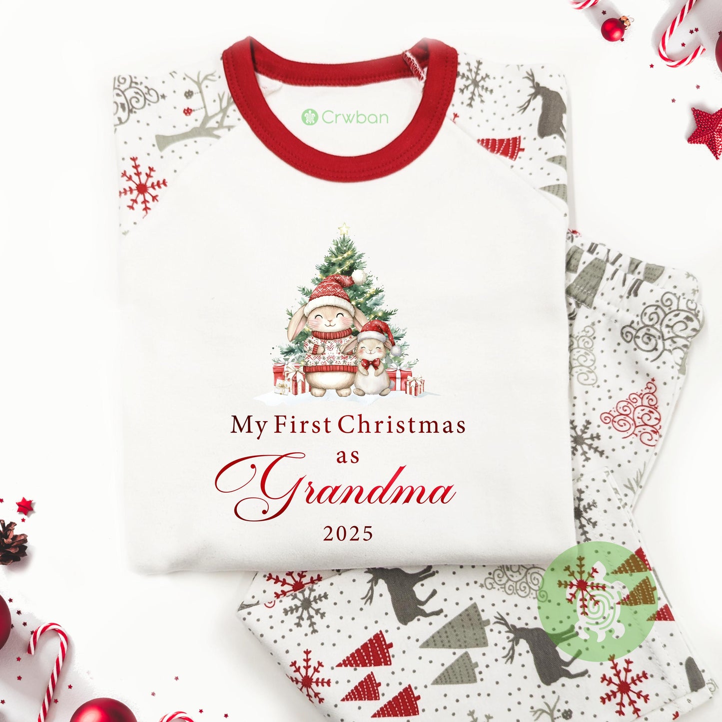 Luxury My First Family Christmas Bunny Adults Christmas Matching Outfit, Festive Pattern, Personalised Clothing Set, Tight-fitting style