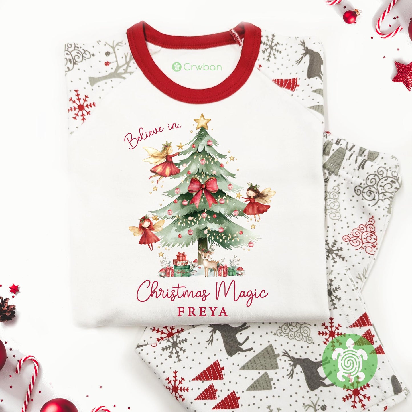 Luxury Believe in Christmas Red Fairies, Red Festive Pattern, Personalised XMas Eve Set, Tight-fitting style, Christmas Eve Set