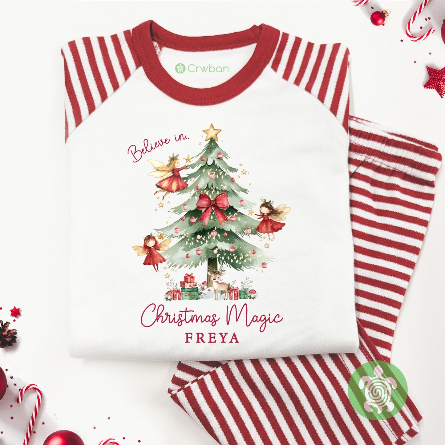 Luxury Believe in Christmas Red Fairies, Red Festive Pattern, Personalised XMas Eve Set, Tight-fitting style, Christmas Eve Set