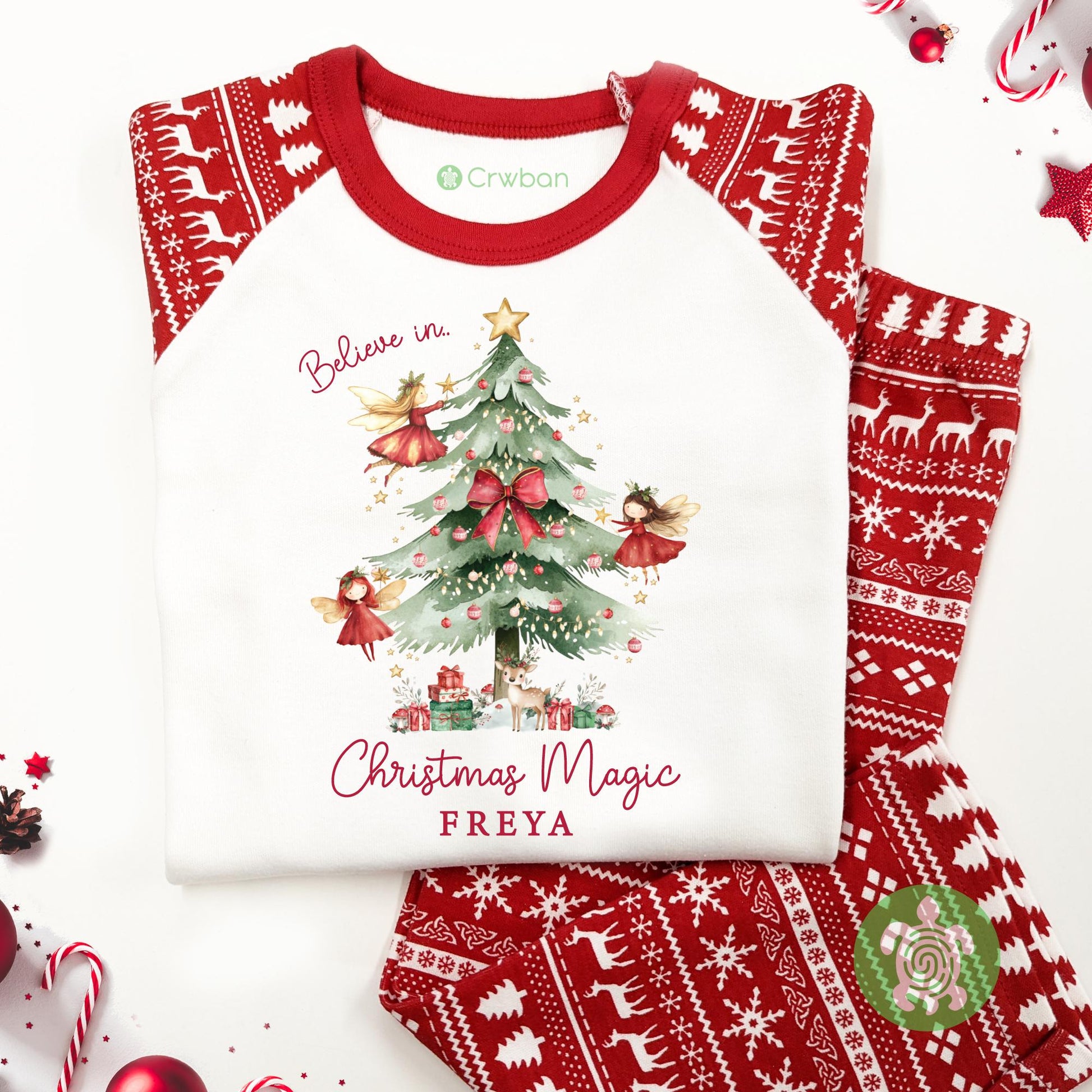 Luxury Believe in Christmas Red Fairies, Red Festive Pattern, Personalised XMas Eve Set, Tight-fitting style, Christmas Eve Set