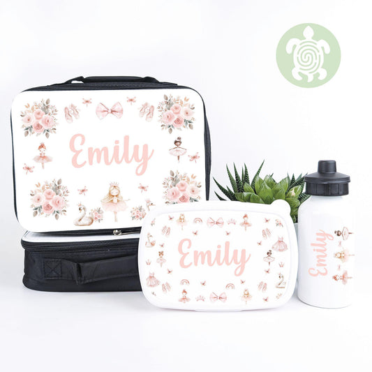 Personalised Ballerina Lunch Bag, Snack Box & Water Bottle Set - Kids Lunch Bag - Girls Lunch Box - Kids Water Bottles -Girls back to school