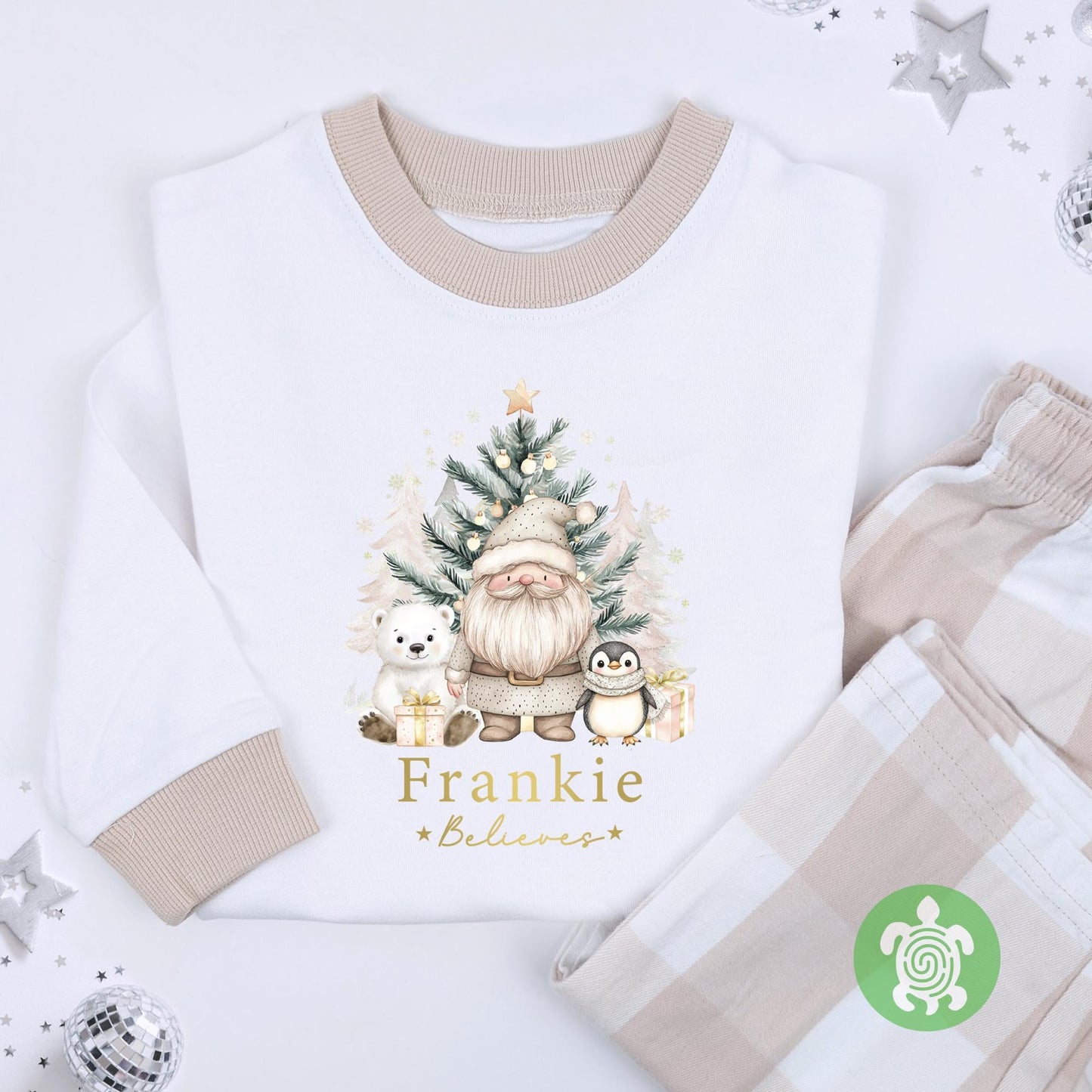 Luxury Beige Santa Polar Bear & Penguin, Xmas Set, Tight-fitting style, Christmas Eve Outfit, Festive Gift