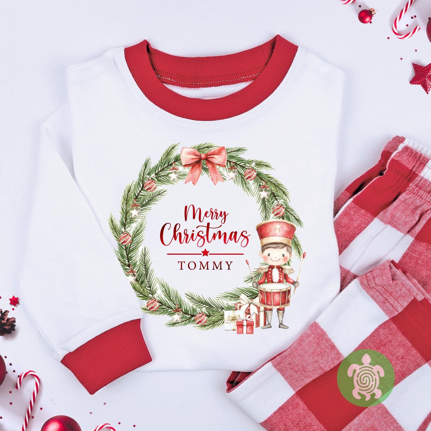Luxury Little Drummer Boy Wreath Merry Christmas Festive, Red Festive Pattern, XMas Eve Set, Choose your Ballerina, Tight-fitting style