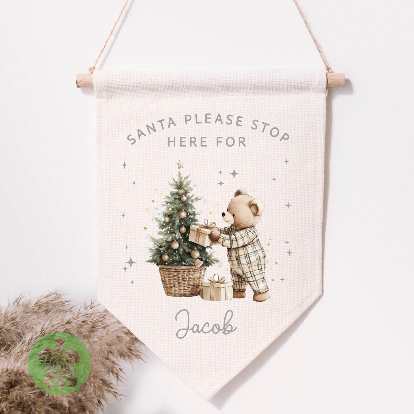 Personalised Children's Teddy Festive Flag, Christmas Decorations, Family Christmas Gifts, First Christmas, Personalised Stockings