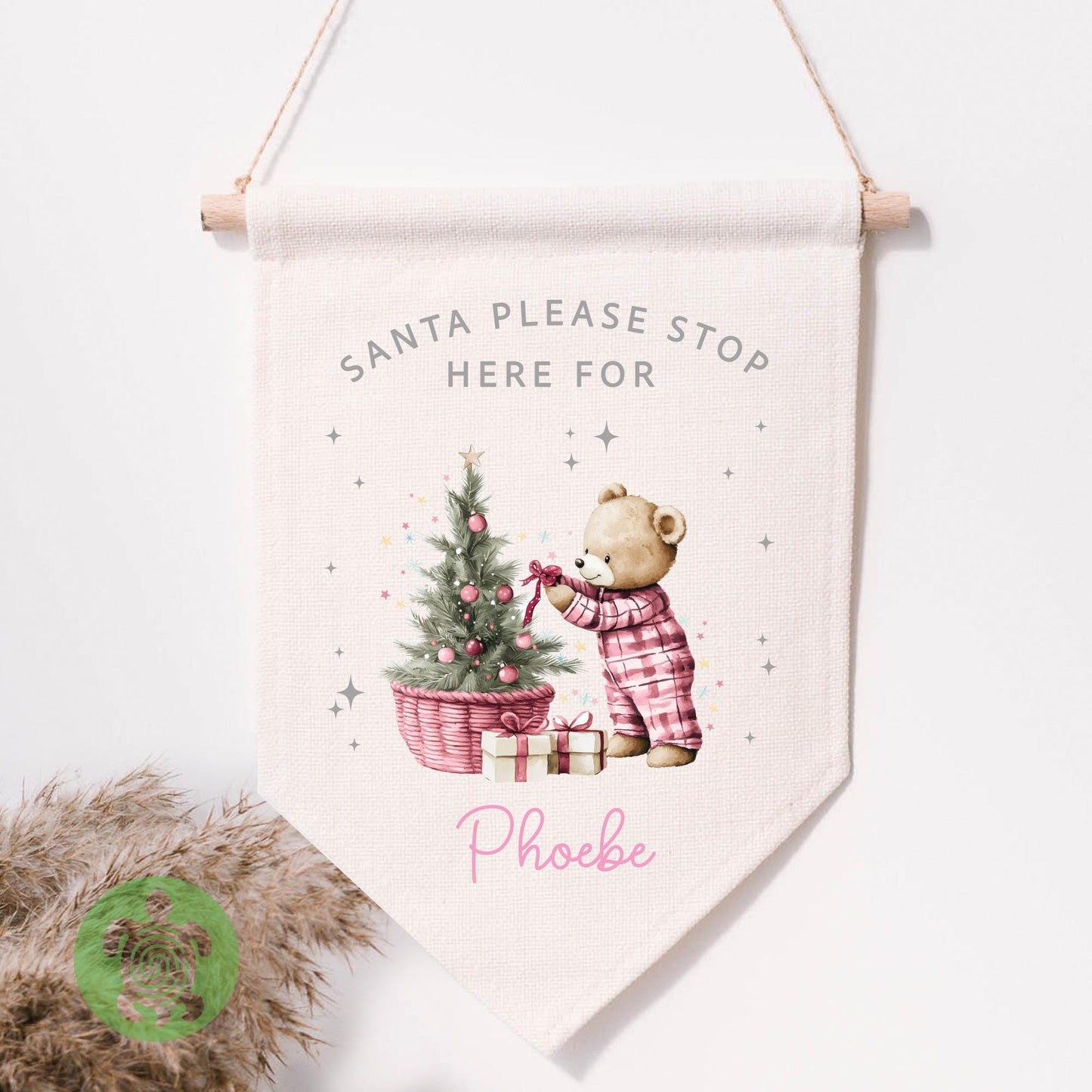 Personalised Children's Teddy Festive Flag, Christmas Decorations, Family Christmas Gifts, First Christmas, Personalised Stockings