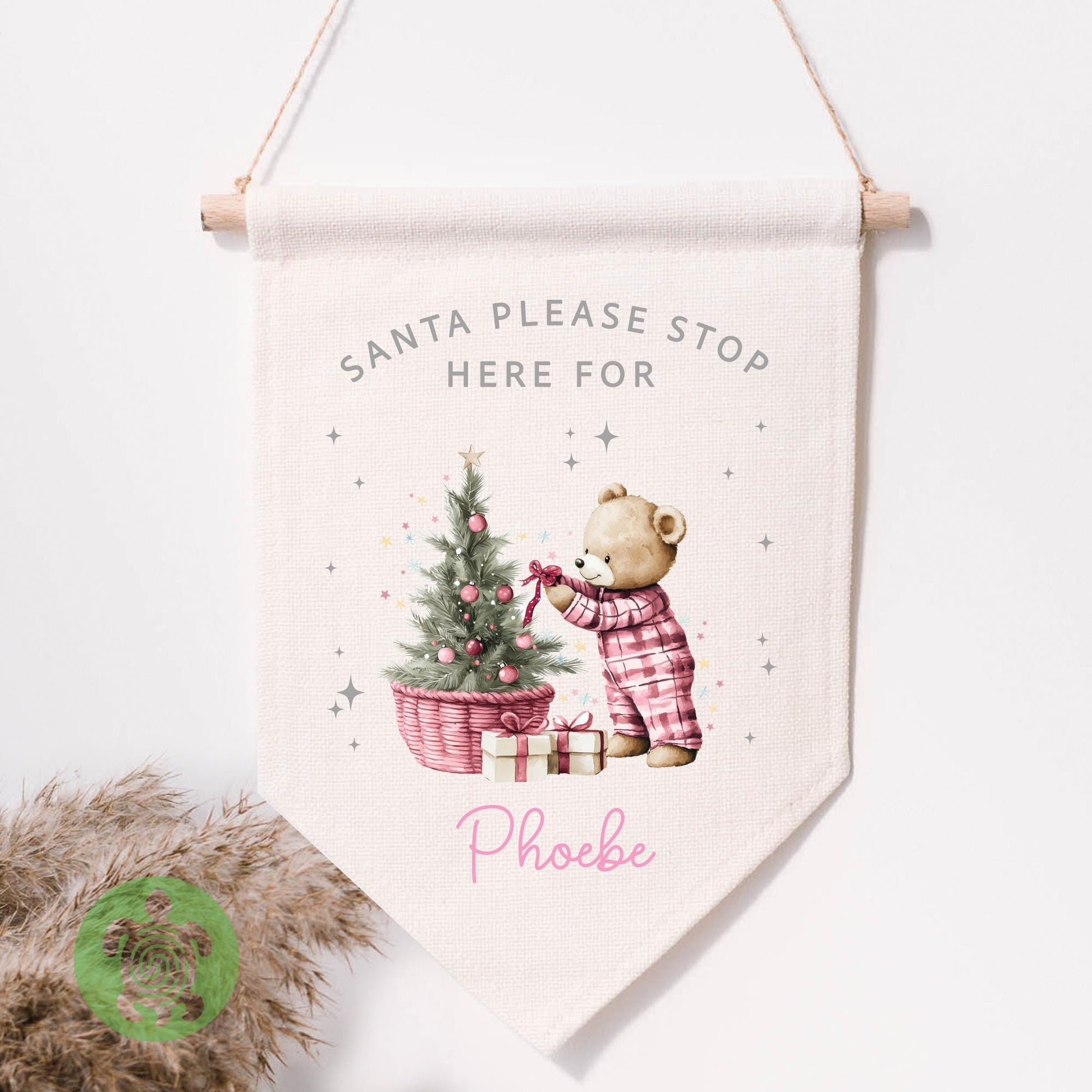 Personalised Children's Teddy Festive Flag, Christmas Decorations, Family Christmas Gifts, First Christmas, Personalised Stockings