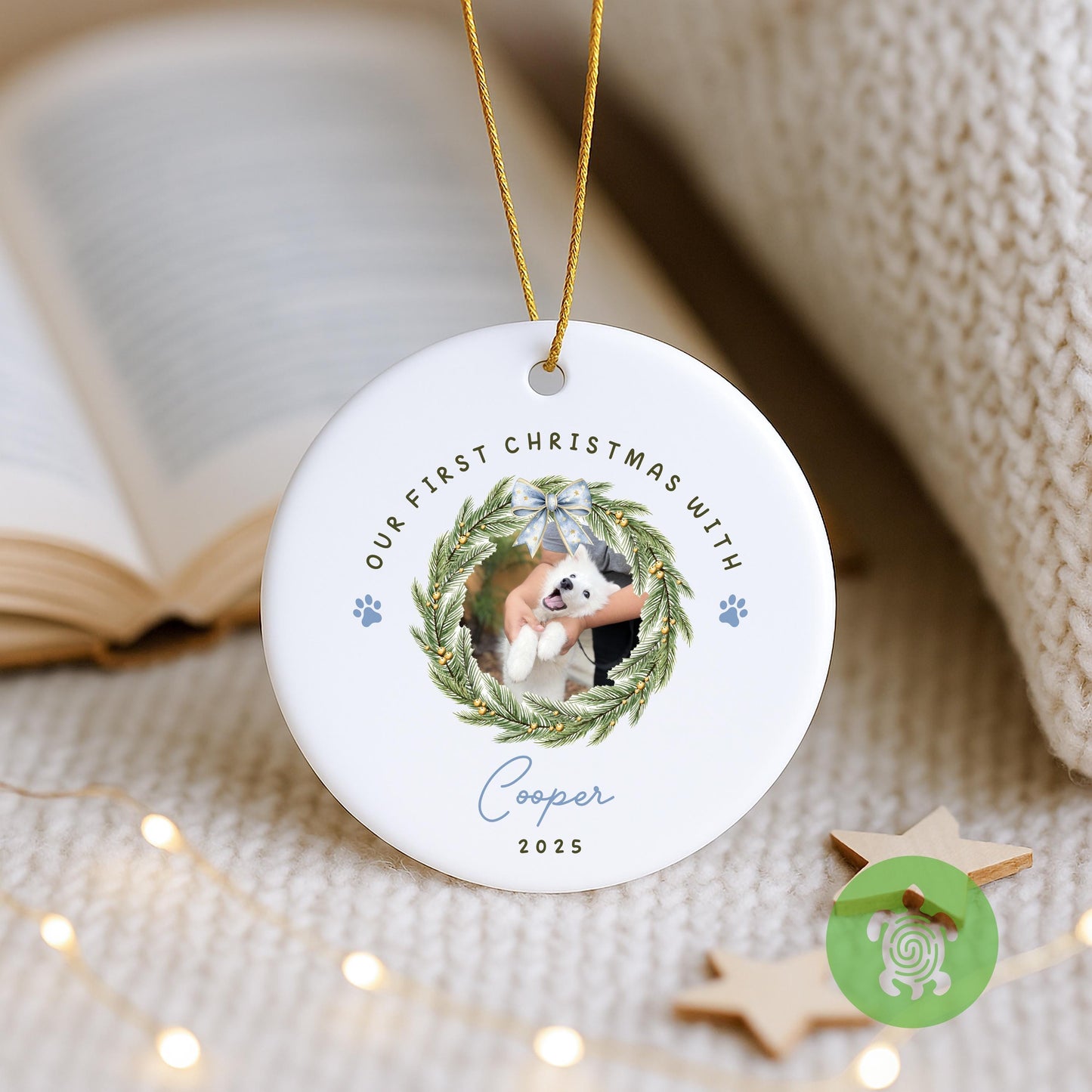 Personalised First Christmas with Pet Ornament, Ceramic Bauble, Dog Cat Bauble, 1st Xmas Decoration, Keepsake 2025, Family Xmas, Pawprint