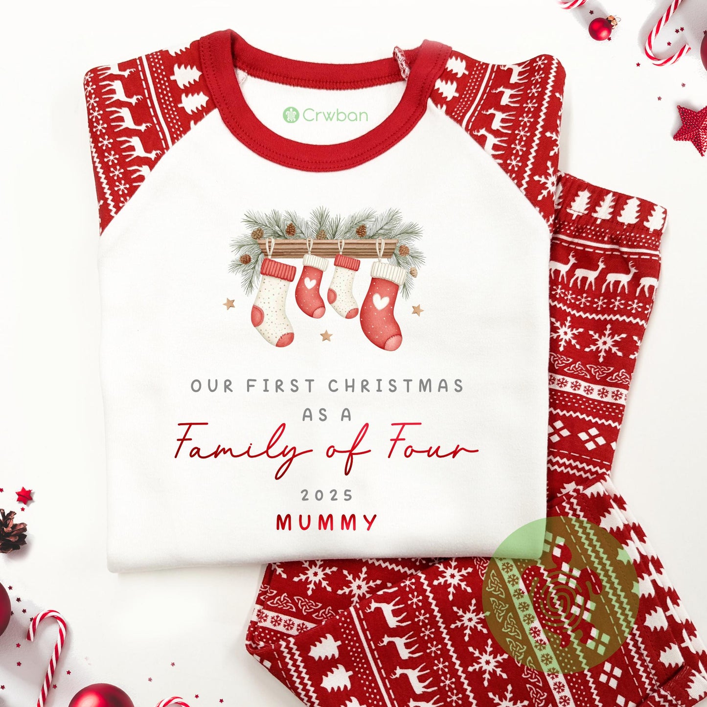 Luxury Red Stocking Family Matching Family Christmas Outfit, Red Festive Pattern, Personalised Clothing Set, Tight-fitting style