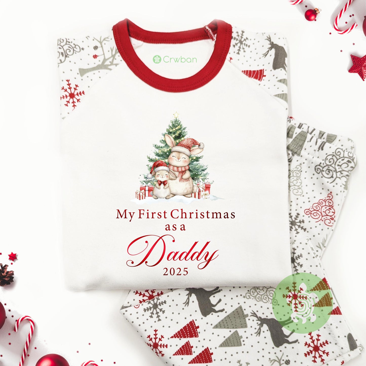 Luxury My First Family Christmas Bunny Adults Christmas Matching Outfit, Festive Pattern, Personalised Clothing Set, Tight-fitting style