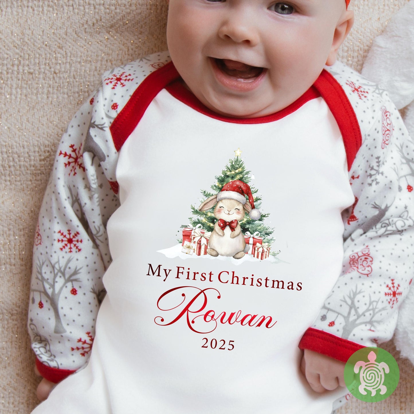 Luxury My First Family Christmas Bunny Adults Christmas Matching Outfit, Festive Pattern, Personalised Clothing Set, Tight-fitting style