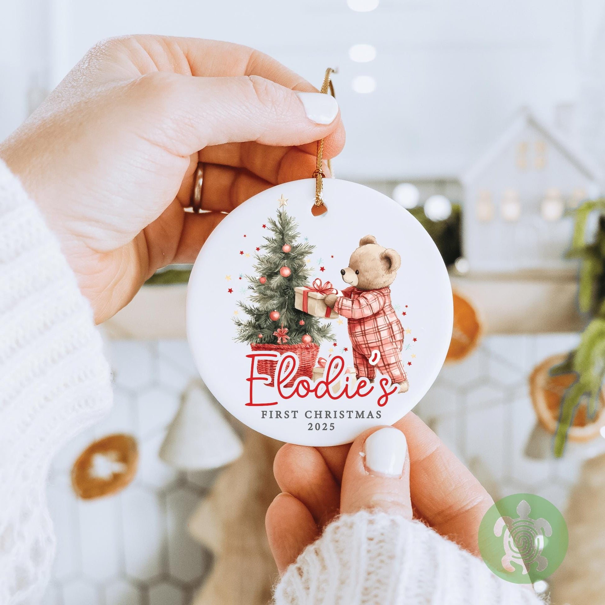 Baby's First Christmas Decoration | Keepsake Christmas Bauble Gift Ceramic Ornament | Personalised Baby's 1st Christmas Red Teddy Decoration