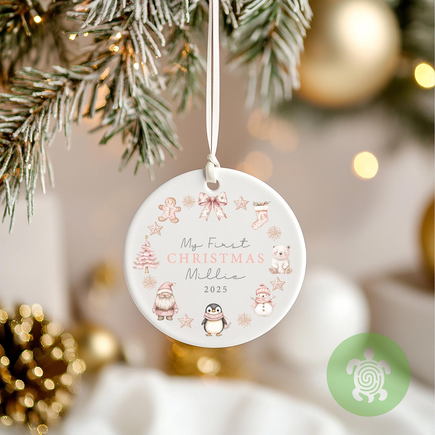 Personalised Christmas Wreath My First Christmas Ornament | Ceramic Bauble | Pink Blue Newborn | 1st Xmas Tree Decoration | Keepsake 2025