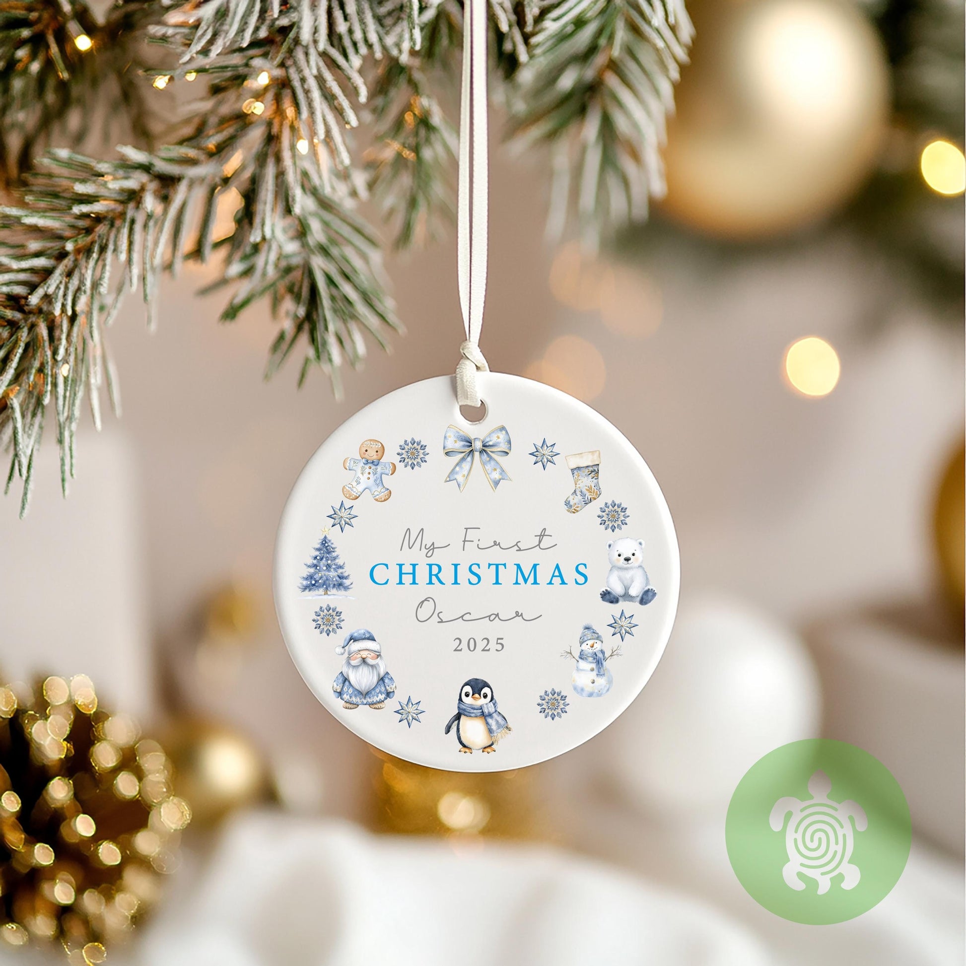 Personalised Christmas Wreath My First Christmas Ornament | Ceramic Bauble | Pink Blue Newborn | 1st Xmas Tree Decoration | Keepsake 2025