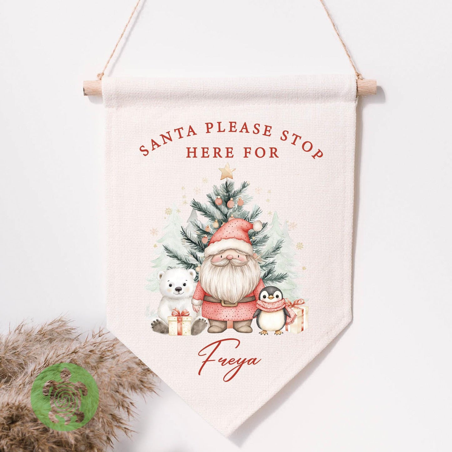 Personalised Children's Red Festive Santa Flag, Christmas Decorations, Family Christmas Gifts, First Christmas, Personalised Stockings
