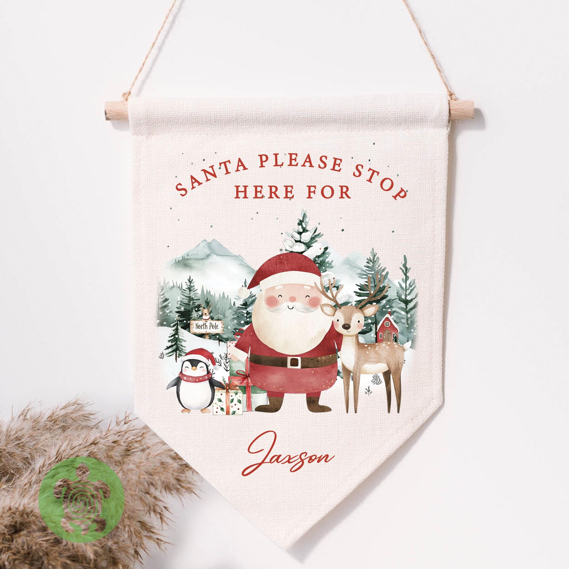 Personalised Children's Red Festive Santa Flag, Christmas Decorations, Family Christmas Gifts, First Christmas, Personalised Stockings