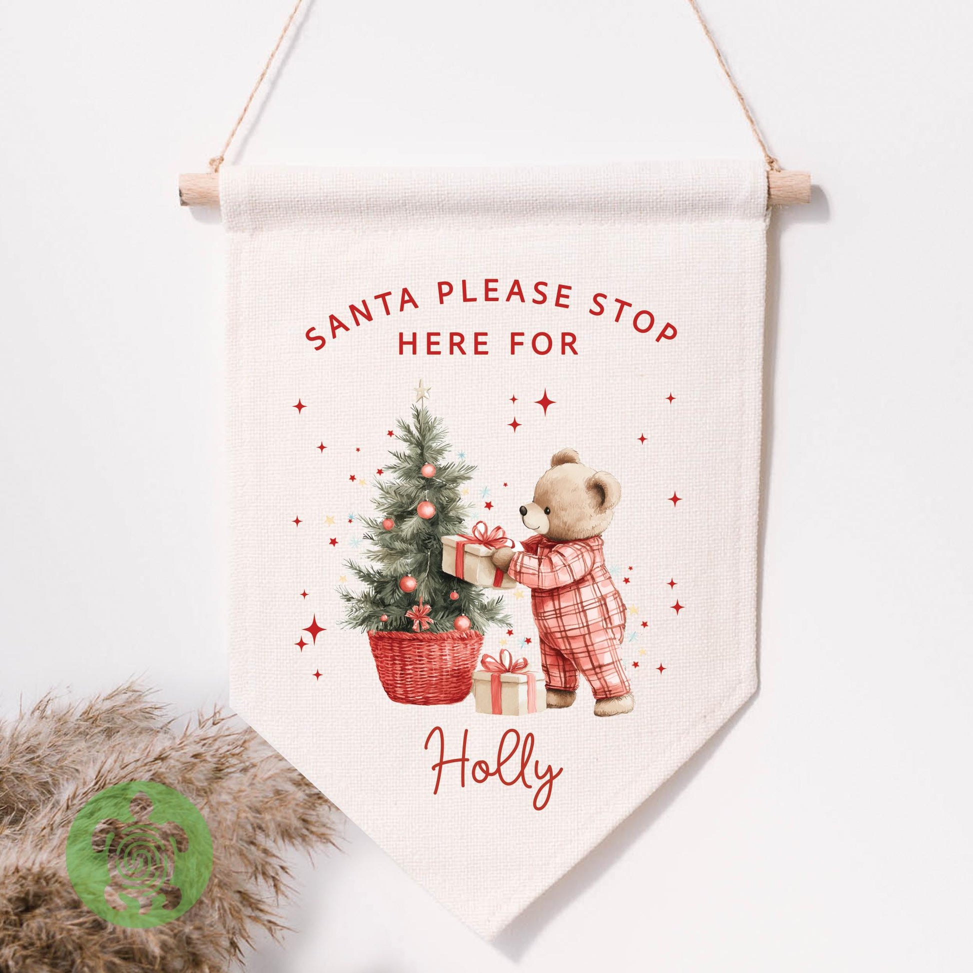 Personalised Children's Teddy Festive Flag, Christmas Decorations, Family Christmas Gifts, First Christmas, Personalised Stockings