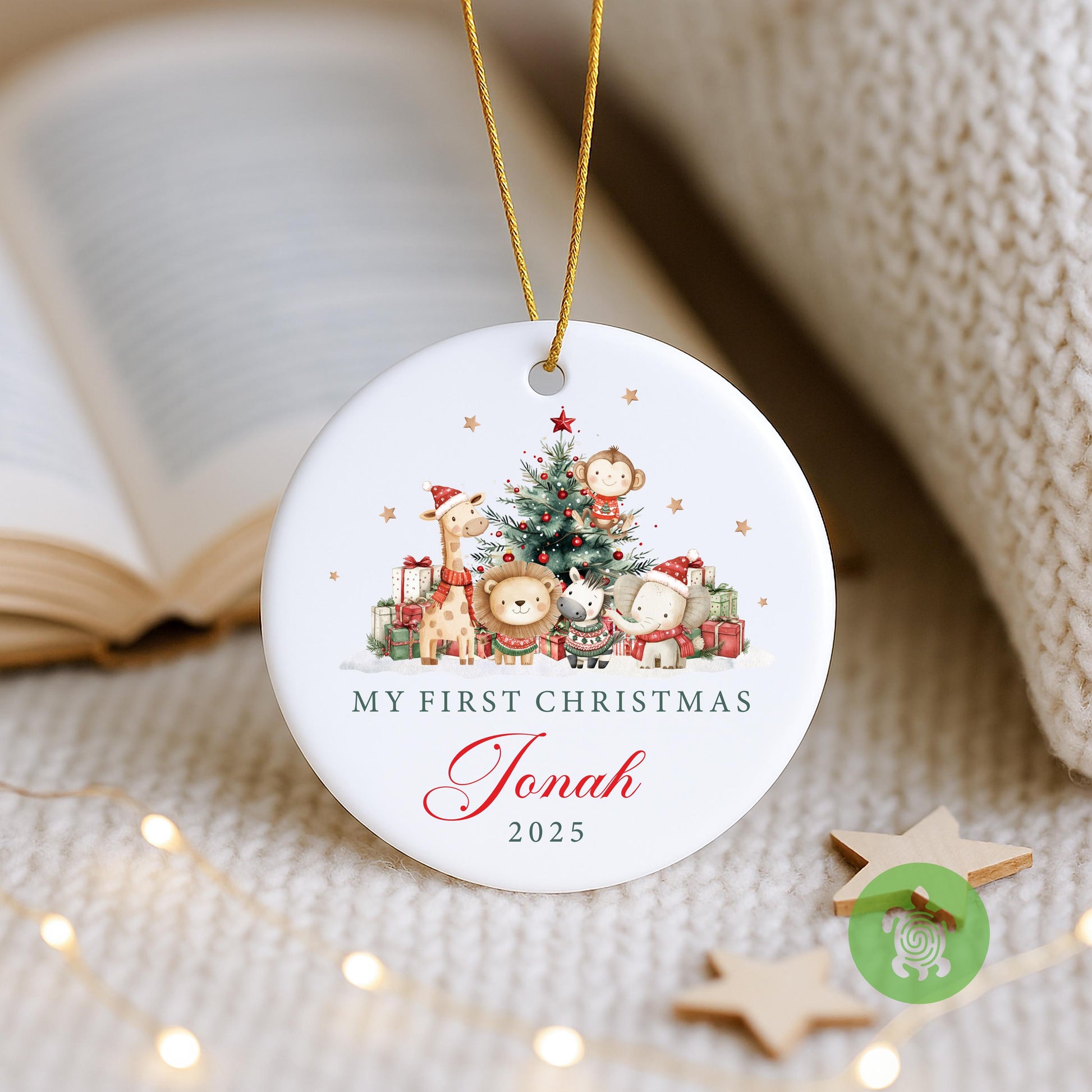 Personalised Safari Baby's First Christmas Ornament | Ceramic Bauble | Custom Newborn Gift | 1st Xmas Tree Decoration | Keepsake 2025