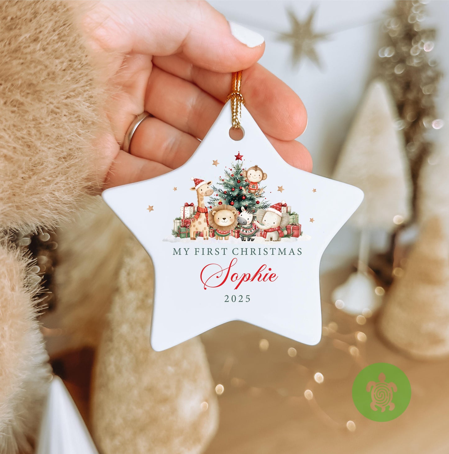 Personalised Safari Baby's First Christmas Ornament | Ceramic Bauble | Custom Newborn Gift | 1st Xmas Tree Decoration | Keepsake 2025