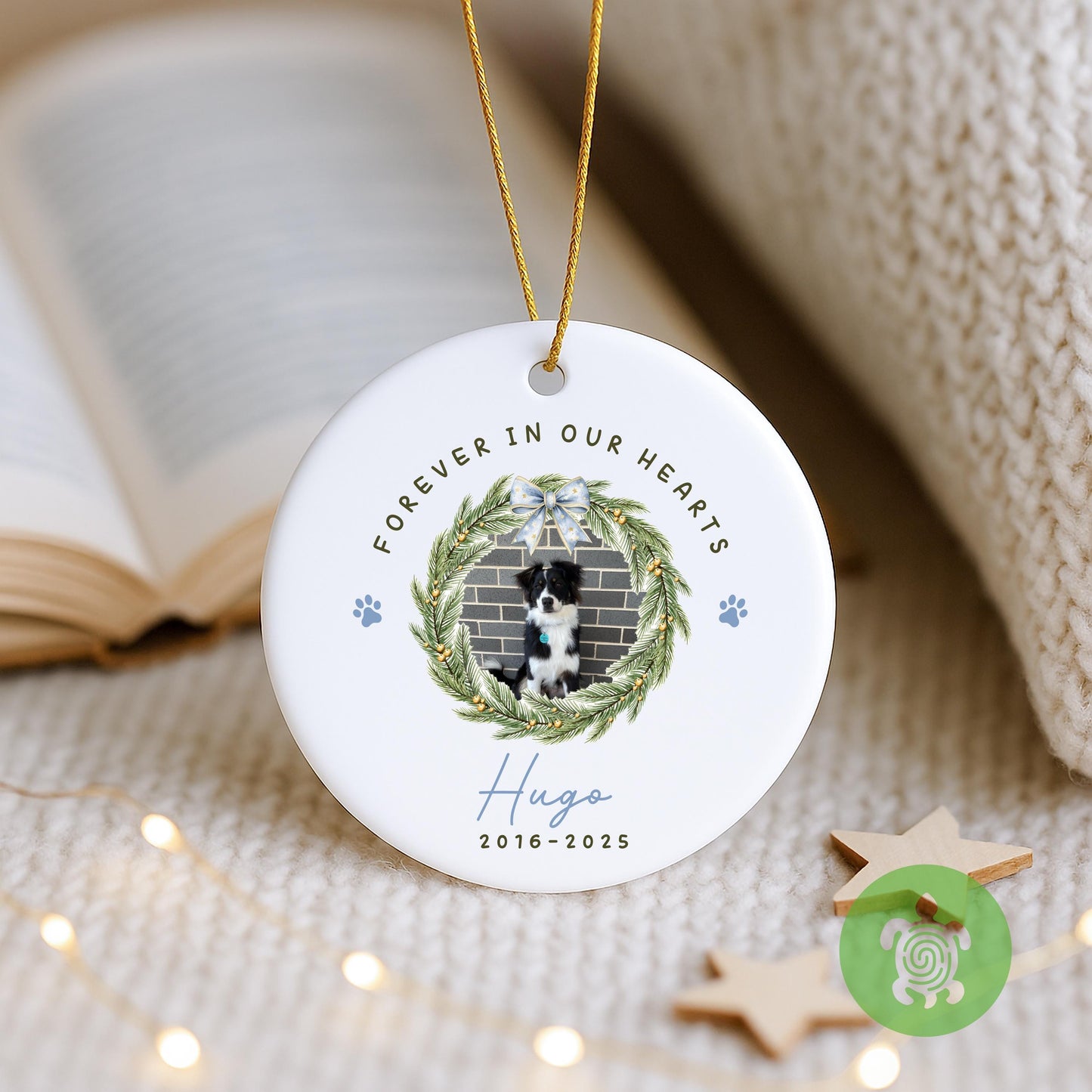 Personalised Pet Memorial Christmas Ornament, Ceramic Bauble, Dog Cat Bauble, Xmas Tree Decoration, Photo Memorial, Family Xmas, Pawprint,