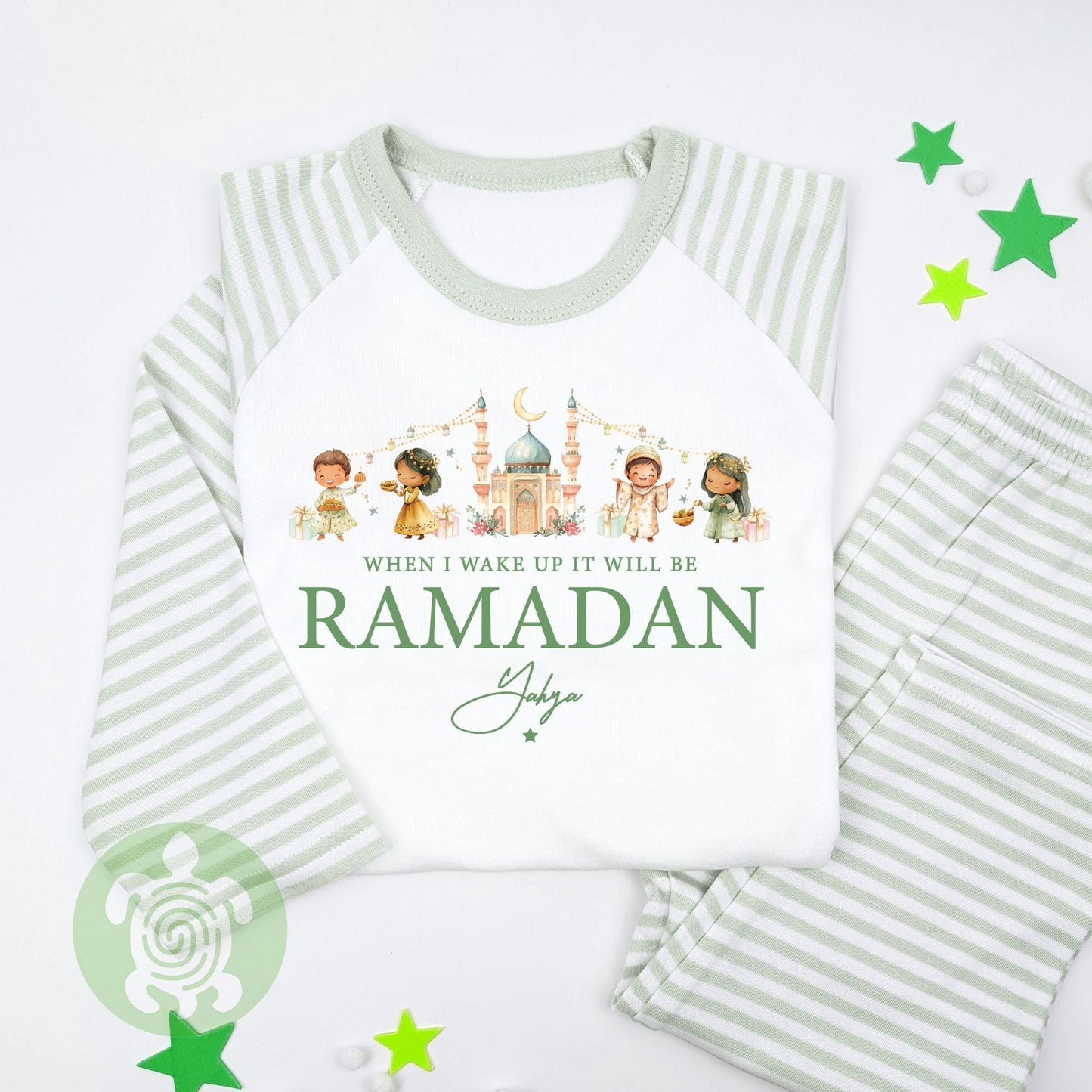 Personalised When I Wake Up It’s Ramadan Pyjamas for Kids, Ramadan and Eid Sleepwear, Celebration Pyjamas, Eid Ramadan, Stripped Nightwear