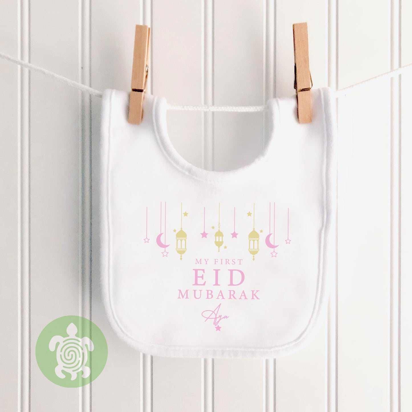 Personalised My First Eid Pink with Metallic Gold design Eid Mubarak Rompersuit Pyjamas Eid Ramadan Baby Newborn outfit