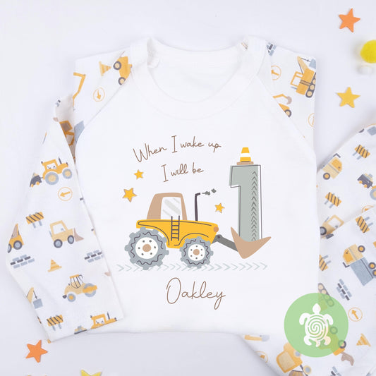 Personalised Little Digger Kids Outfit, Birthday Morning Set, Custom Name Cotton Clothing Set for Boys, Tight-fitting style