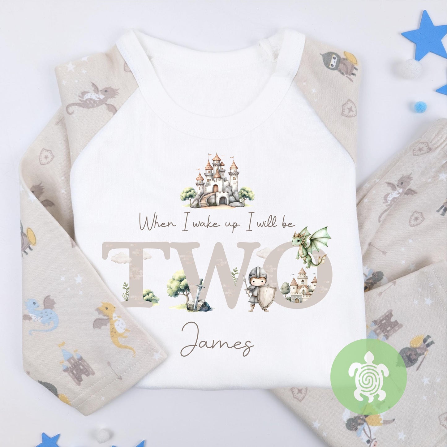 Personalised Knights & Dragons Children's Pyjamas, Any Age, When I Wake Up Birthday, Boy Girl Birthday Outfit, 1st 2nd, Birthday Eve