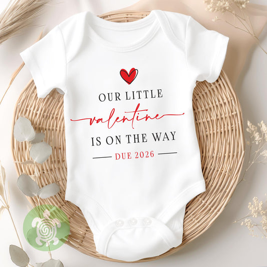 Little Valentine Pregnancy Announcement | Unisex White Babygrow | Bodysuit | Gift Baby Shower | Valentine's Day Reveal | Winter Pregnancy