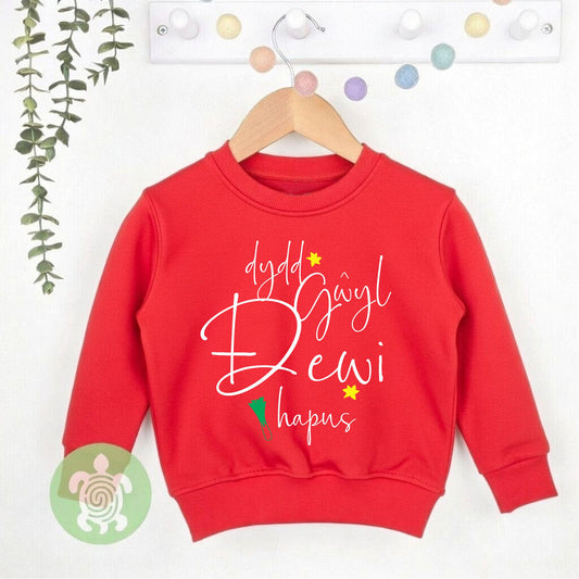 Red Dydd Gwyl Dewi Hapus Sweatshirt, St David's Day T-Shirt, Romper, Welsh Tradition, Yellow Daffodil Wales, Cymru, Baby Toddler Child Gift