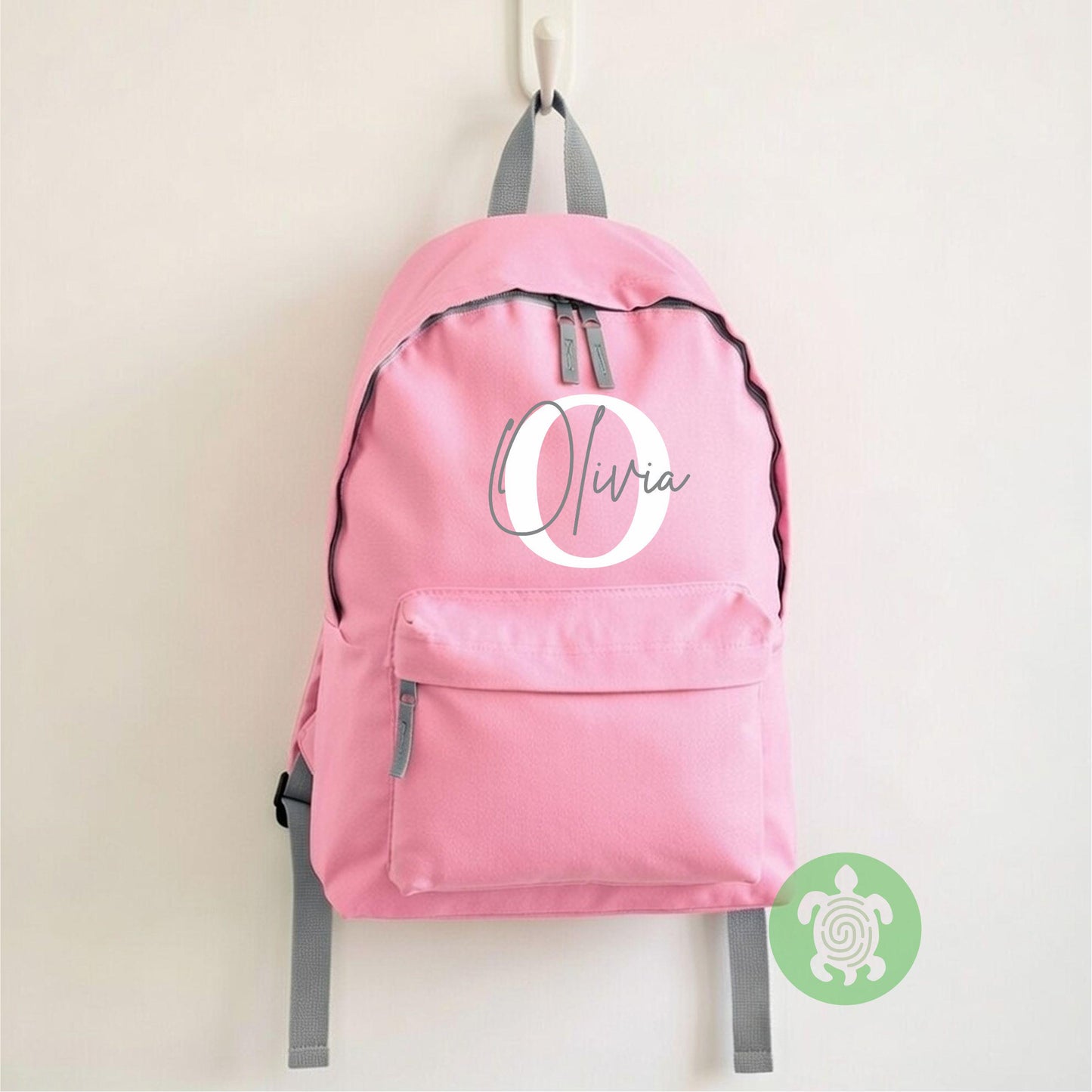 Personalised Back to School Essential Child's Light Pink Rucksack with Name and Initial, Lunch box & water bottle. Toddler Kids Nursery