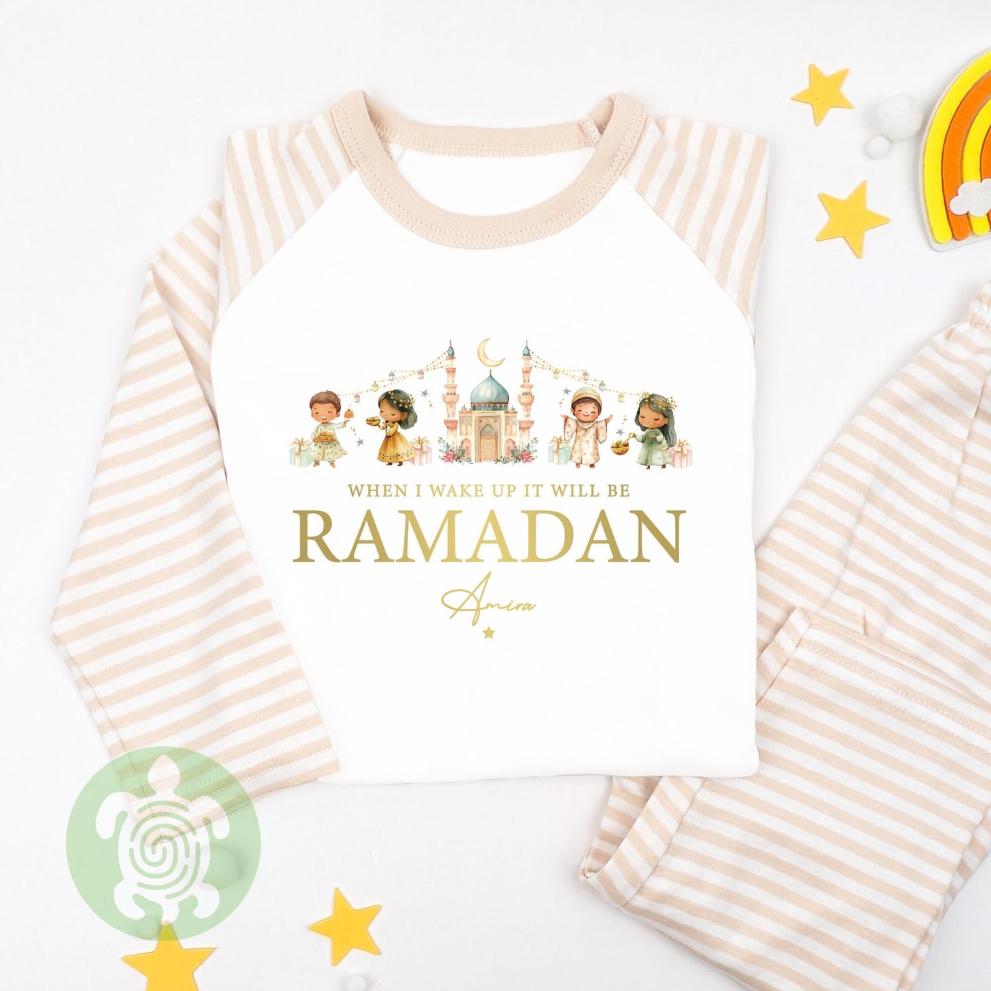 Personalised When I Wake Up It’s Ramadan Pyjamas for Kids, Ramadan and Eid Sleepwear, Celebration Pyjamas, Eid Ramadan, Stripped Nightwear