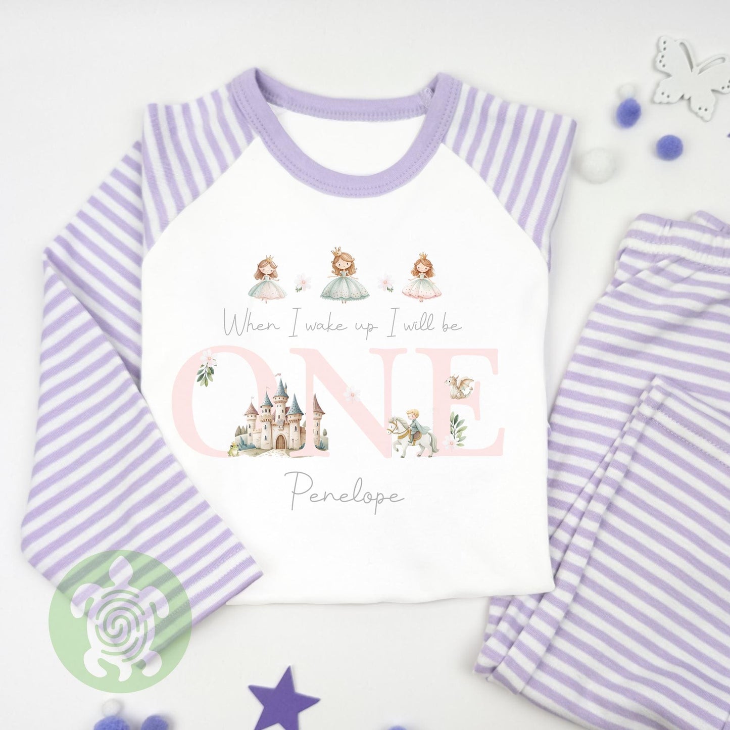Childrens Fairytale Birthday Pj's Personalised with Any Age, When I Wake Up, Pink Stripe Pyjamas Toddler, Birthday Girl, 1st Birthday