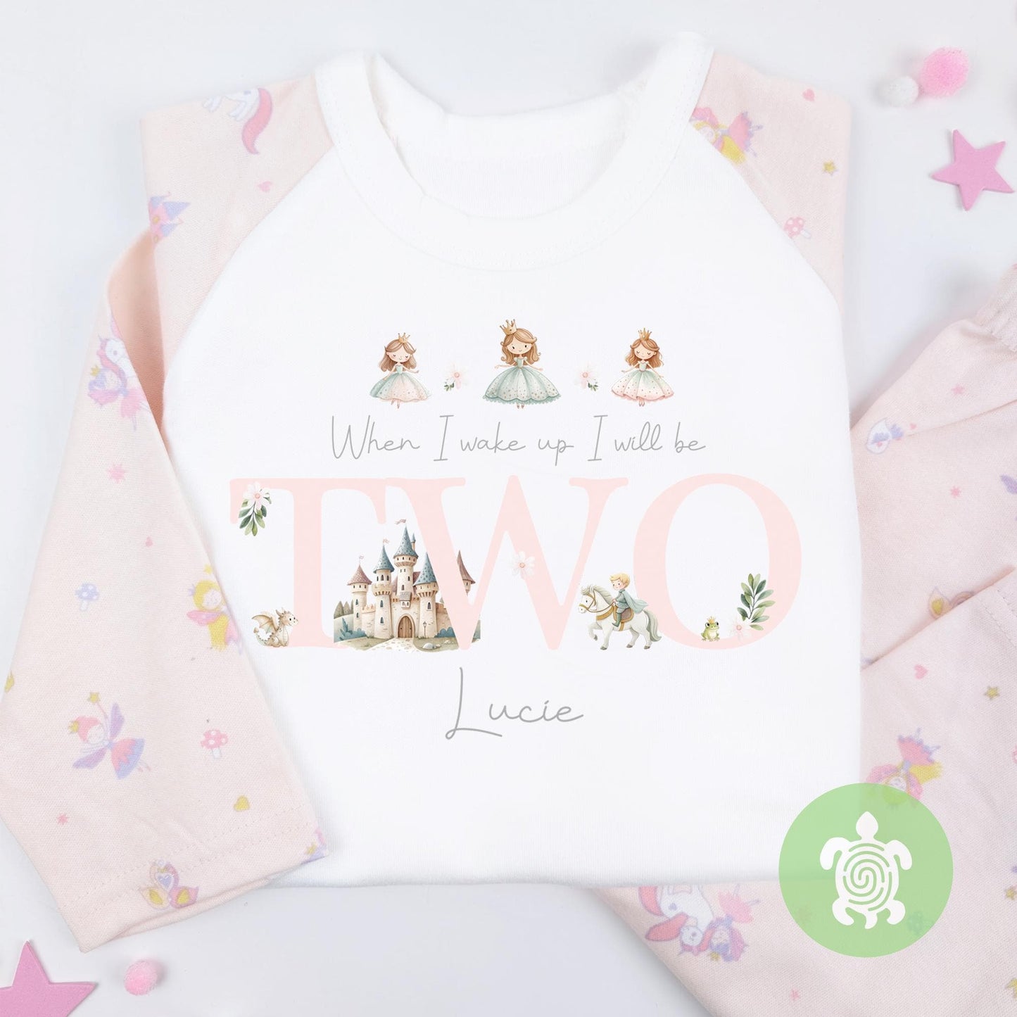 Childrens Fairytale Birthday Pj's Personalised with Any Age, When I Wake Up, Pink Stripe Pyjamas Toddler, Birthday Girl, 1st Birthday