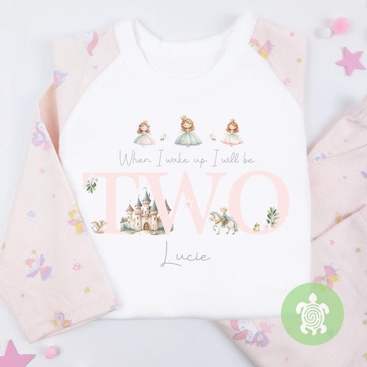 Childrens Fairytale Birthday Pj's Personalised with Any Age, When I Wake Up, Pink Stripe Pyjamas Toddler, Birthday Girl, 1st Birthday